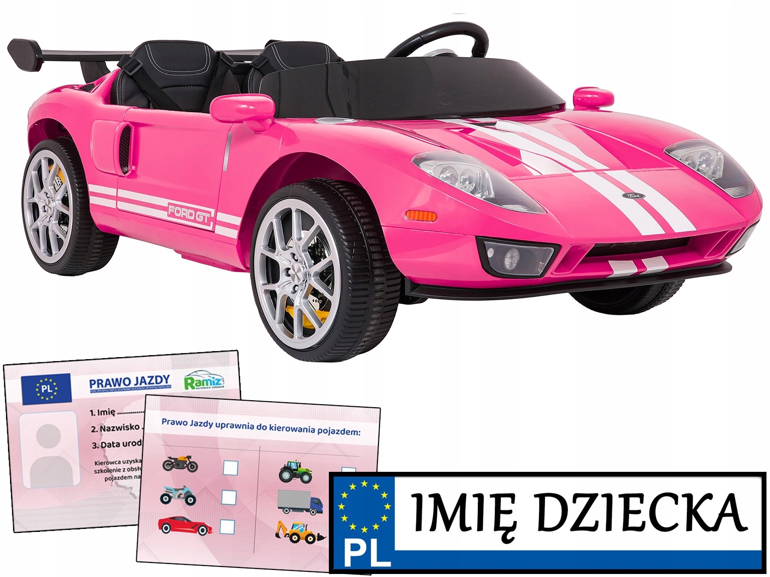 2 osobowe auto na akumulator Ford Gt pilot miękkie koła radio Fm