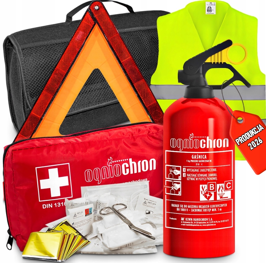 Hasicí Přístroj Do Auta 1 kg Lékárnička DIN13164 Trojúhelník Vesta Taška