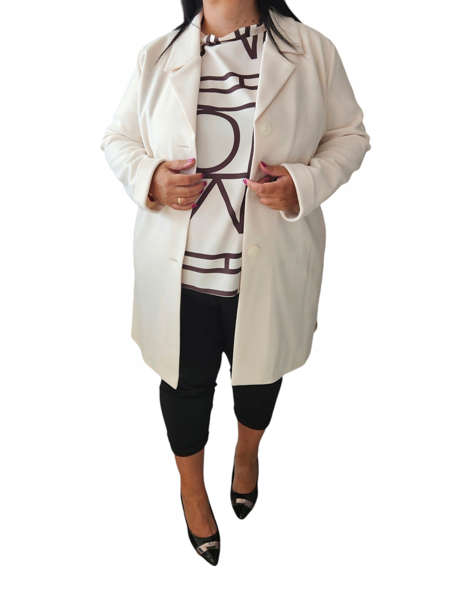 Klasický kabát plus size smetanové barvy velikost 44, 46