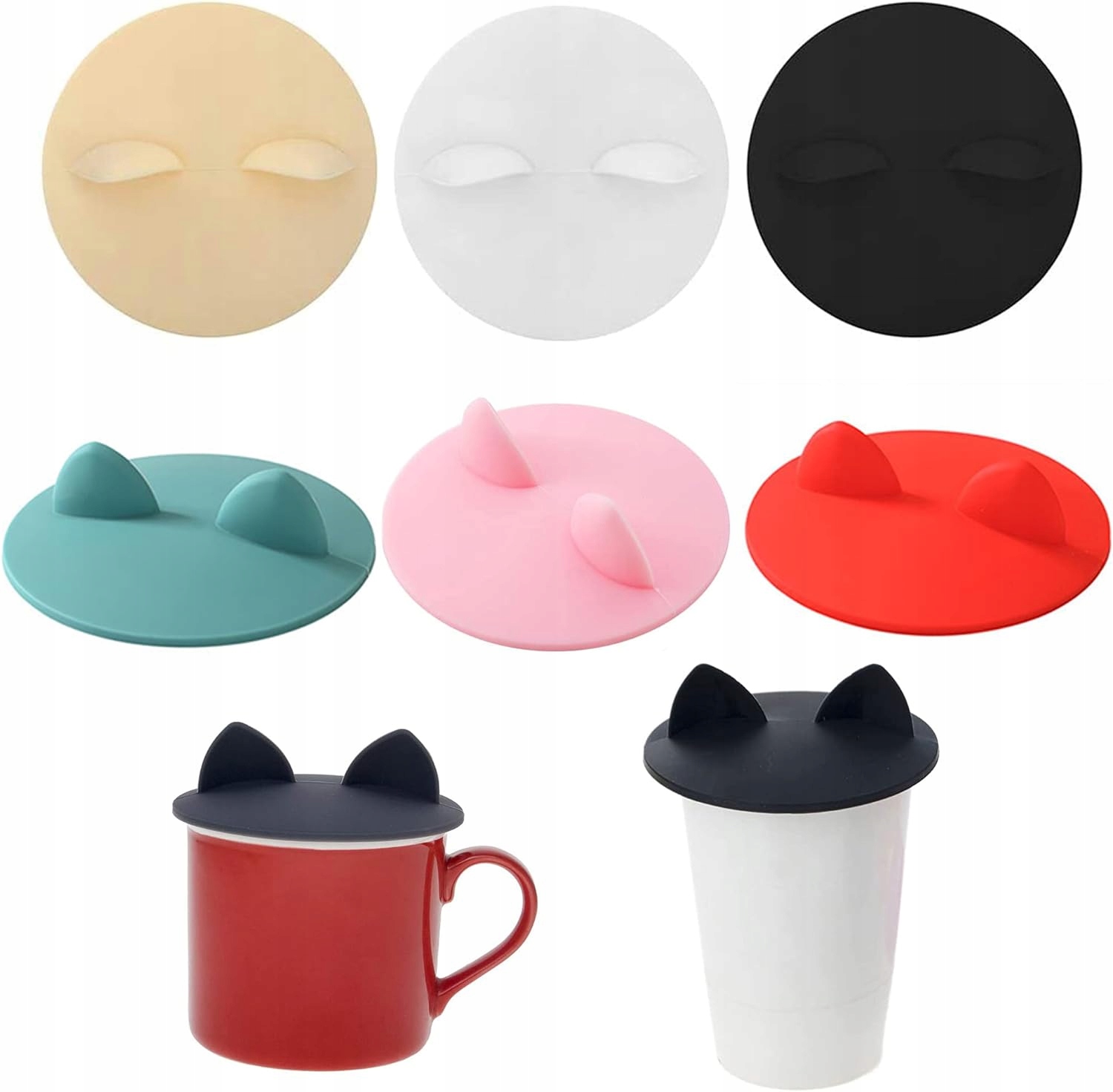 SILIKONOWE POKRYWKI DO KUBKÓW Z UROCZYMI USZKAMI 6 SZTUK