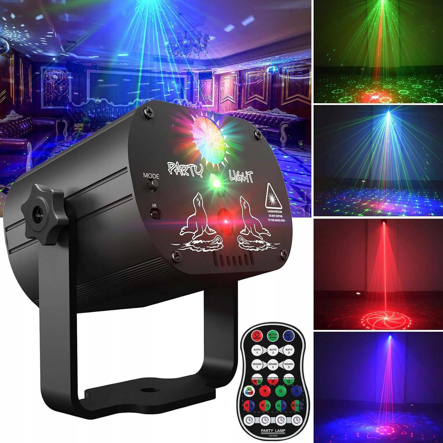 Laserový Projektor Diskotéková Lampa 3D Disco 3 Režimy Rgb Časovač Dálkové Ovládání