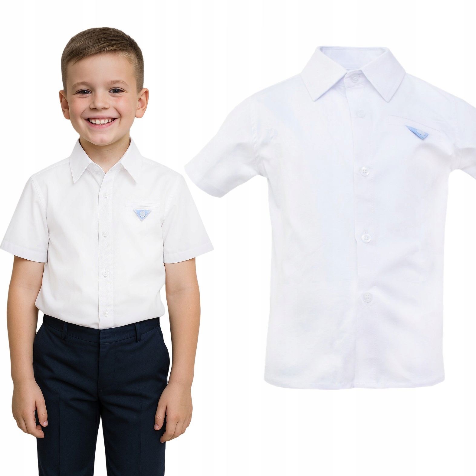 ELEGANCKA BIAŁA KOSZULA CHŁOPIĘCA GALOWA KRÓTKI RĘKAW KOSZULE R 140/146