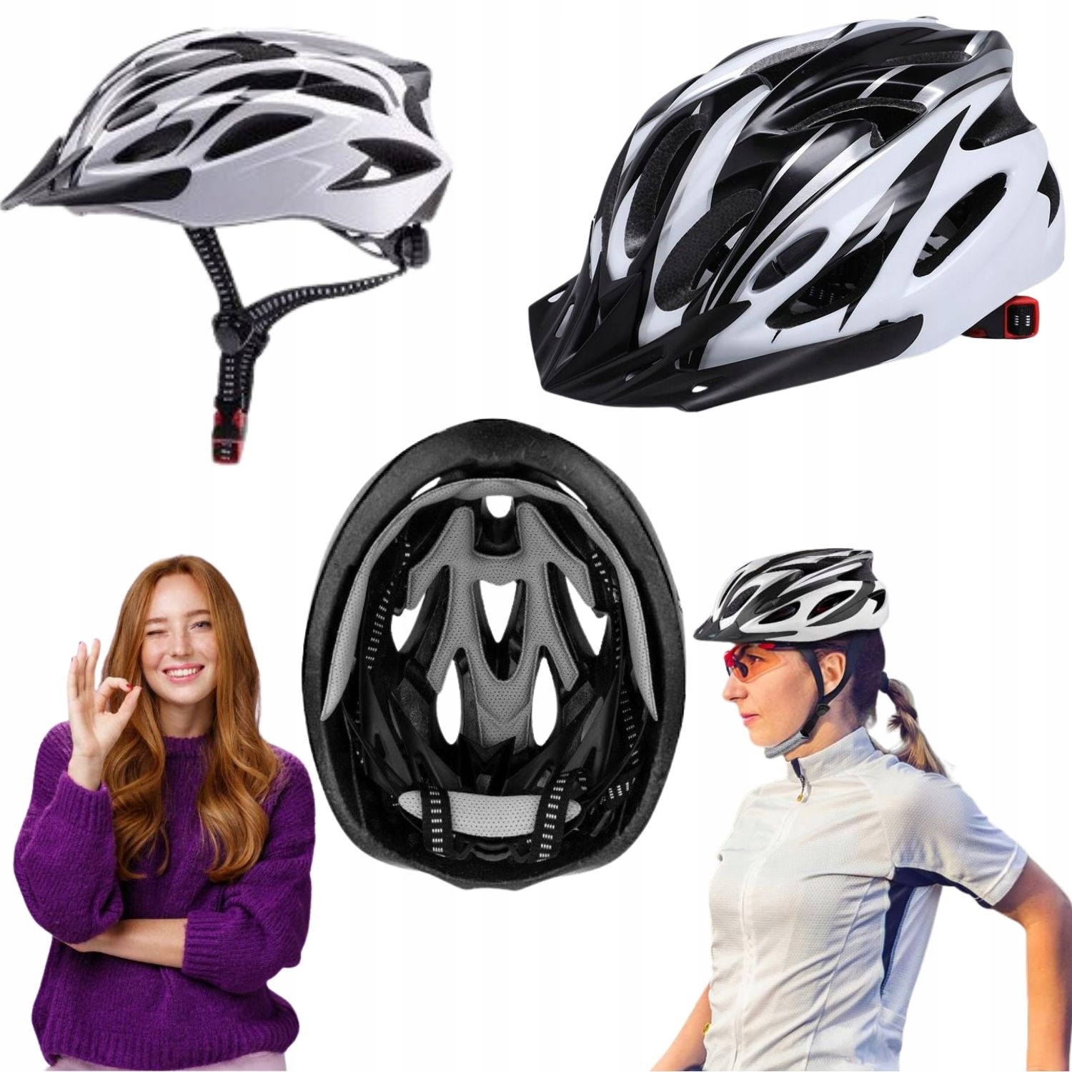 Kask Rowerowy Unisex Męski Damski Na Rower Regulowany 58-61cm Biały