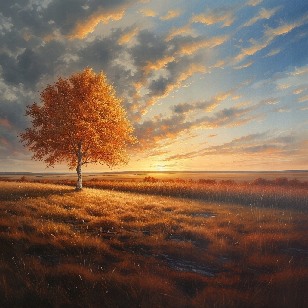 Obraz Na Plátně Canvas Krajina Dřevo Bříza Podzim Slunce Západ 80x80