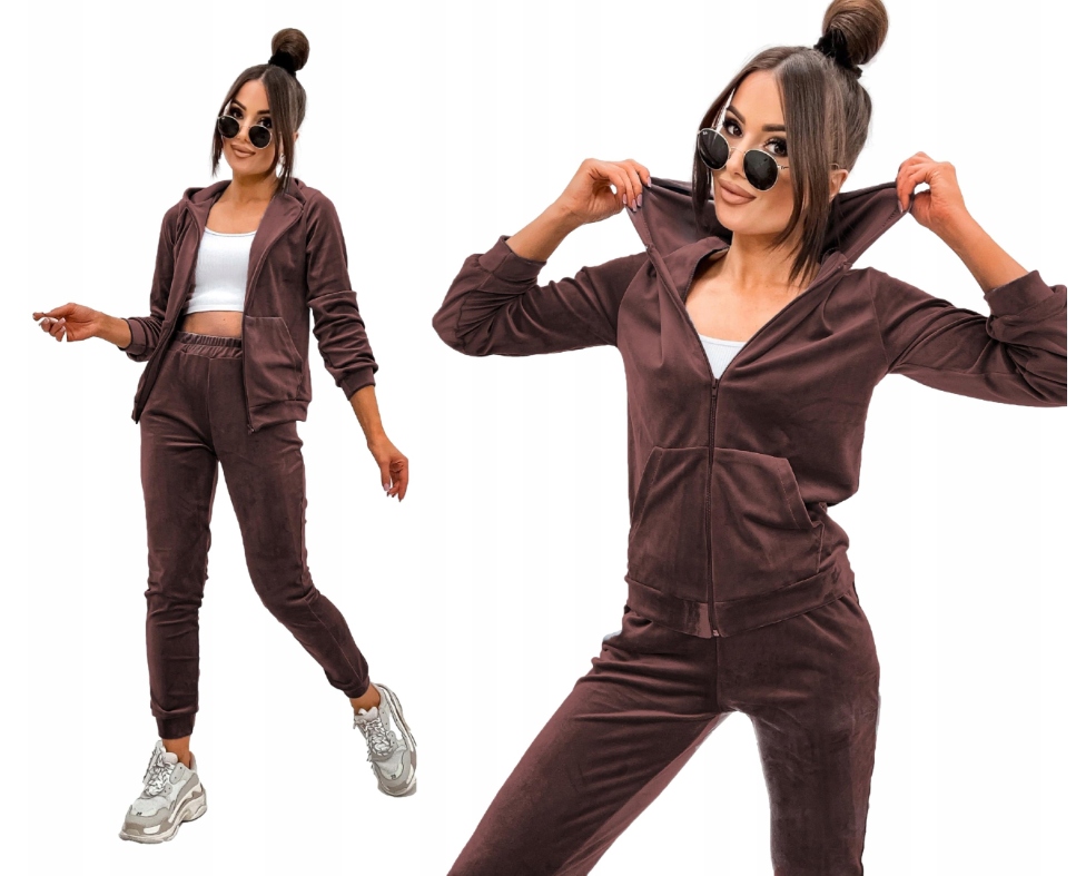 Tepláková Souprava Rozepínací Mikina S Kapucí Hnědá S