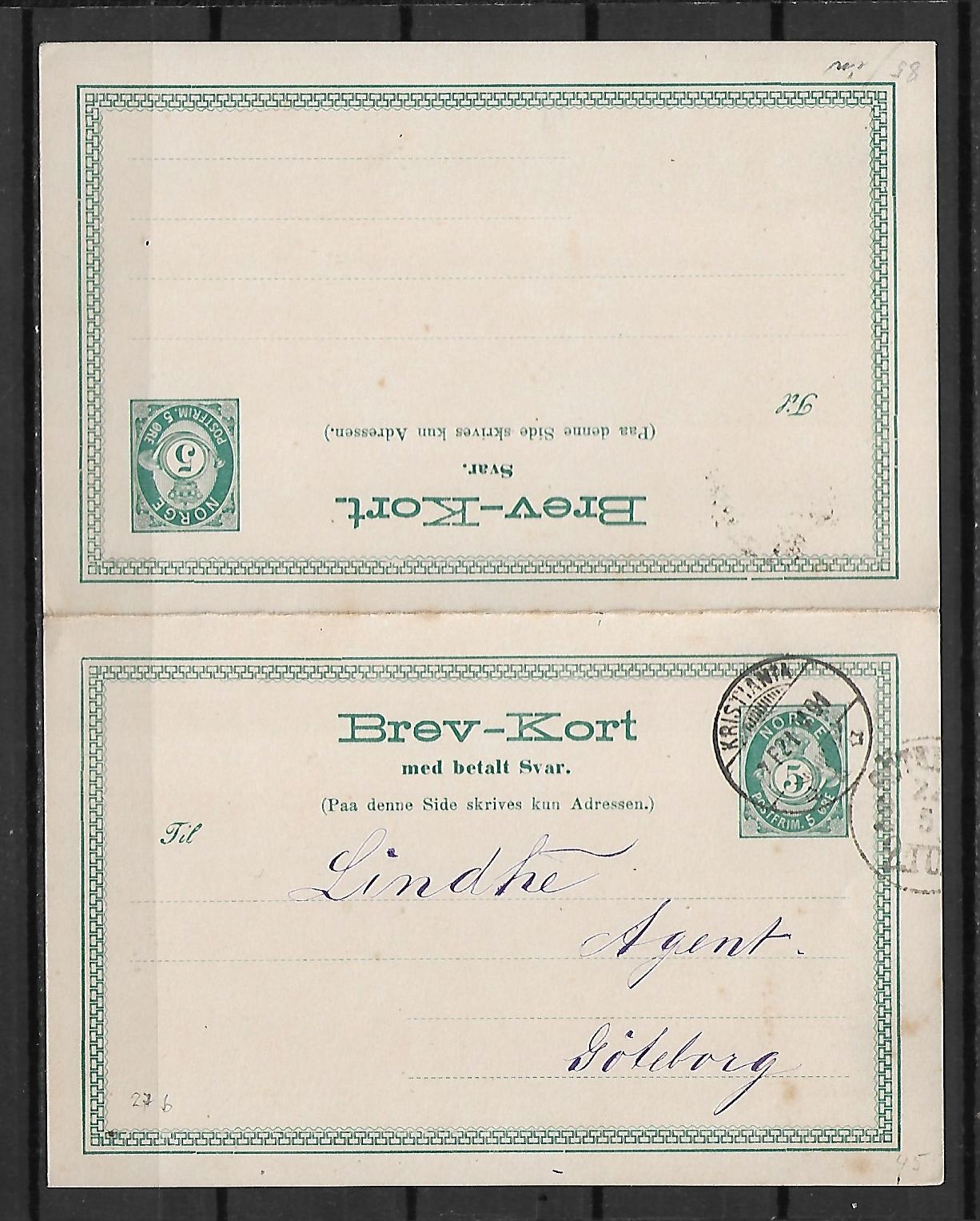 Cp. NORWEGIA WYSŁANA DO SZEWCJI