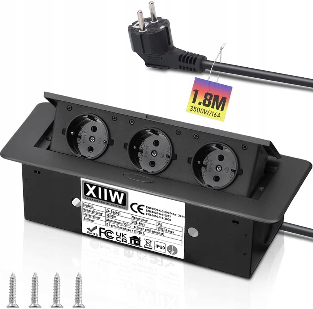 Zásuvka Na Desku Zatahovací Do Desky Trojitý Zapuštěný Kabel 1.8M zástrčkový