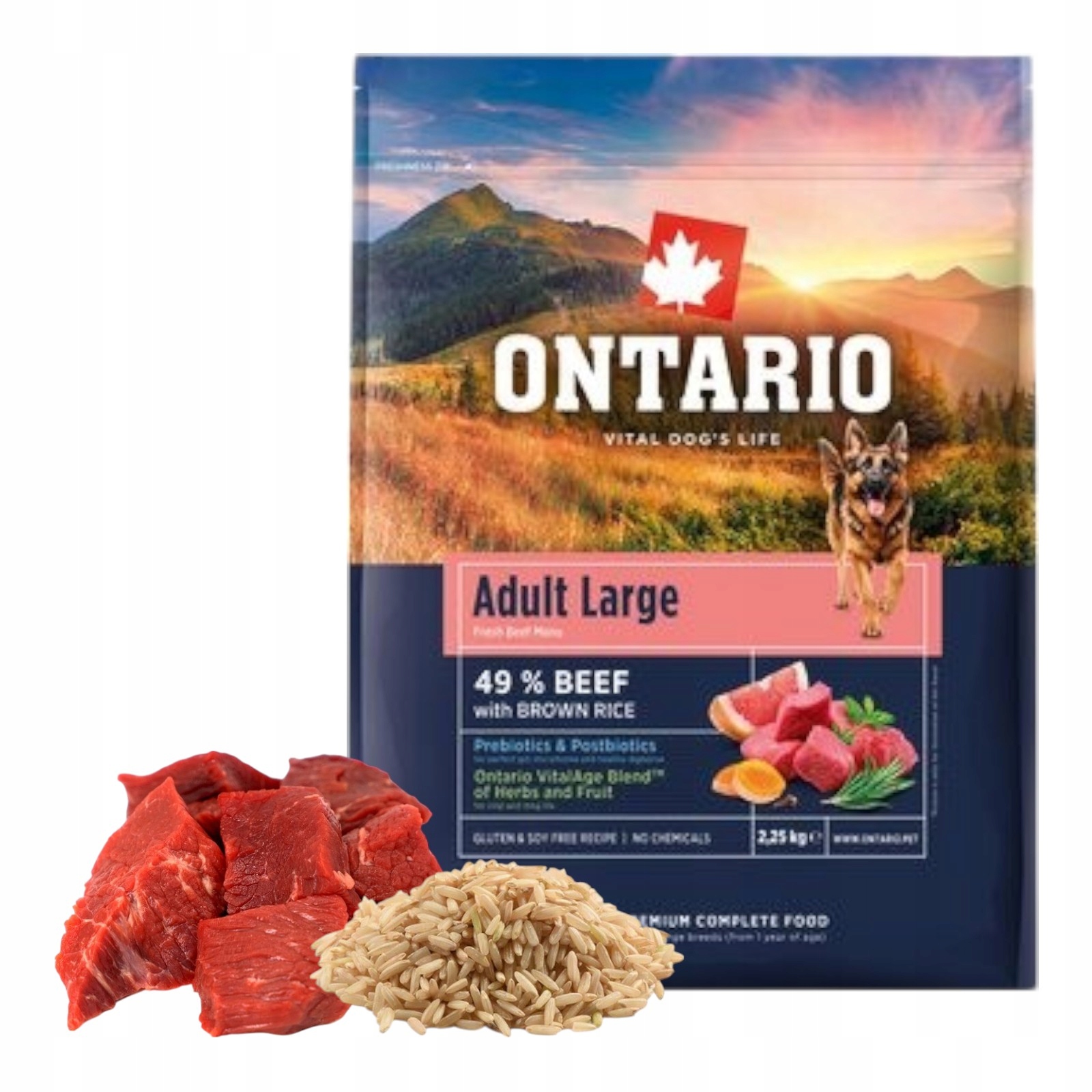 Levně Ontario 2,25KG Krmivo pro dospělé velké plemena s hovězím masem a hnědou