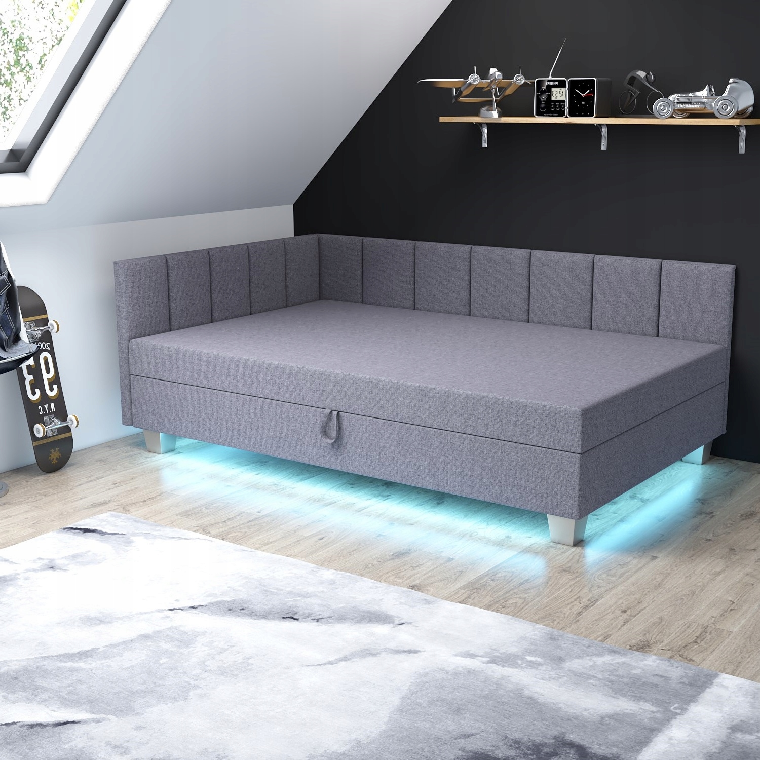 Łóżko młodzieżowe Tapczan jednoosobowy Marcela+ 100 Oświetlenie Led Gratis Kolor obicia grafitowy