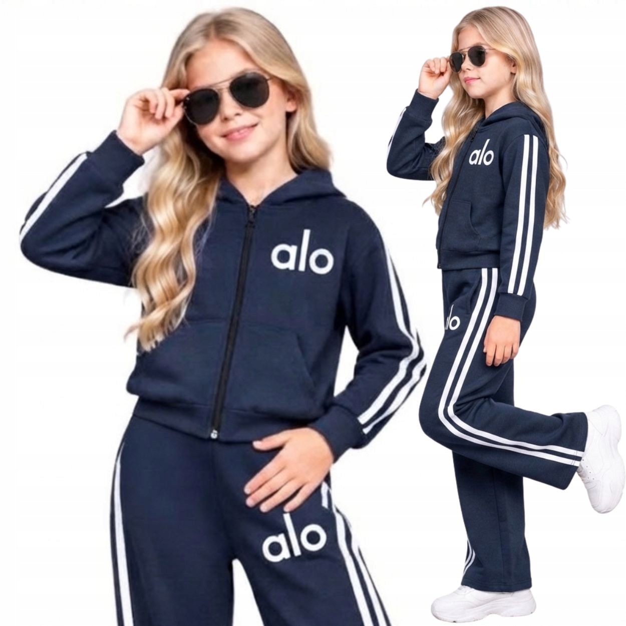 Modny Dres dziewczęcy 140-146 Komplet bluza rozpinana Szerokie spodnie Alo