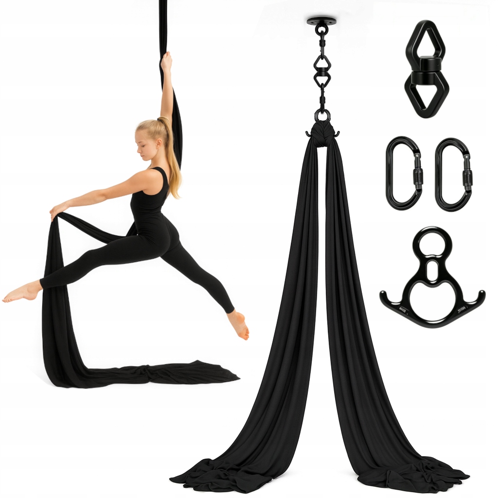 Szarfa akrobatyczna aerial silk 7 m Czarna