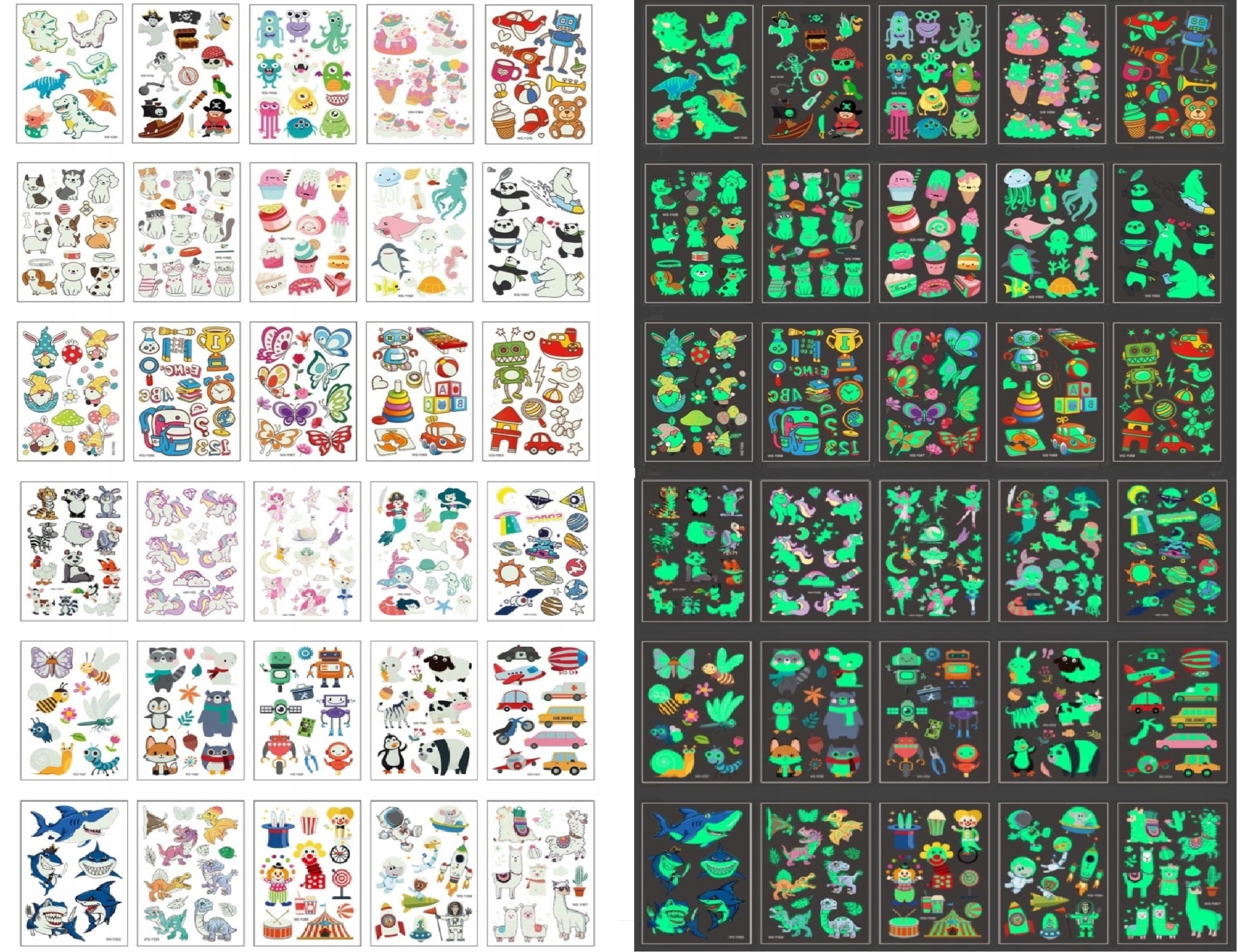 TATUAŻE DLA DZIECI ŚWIECĄCE W CIEMNOŚCI 30 ARKUSZY DZIECIĘCE ~400SZT Marka inny