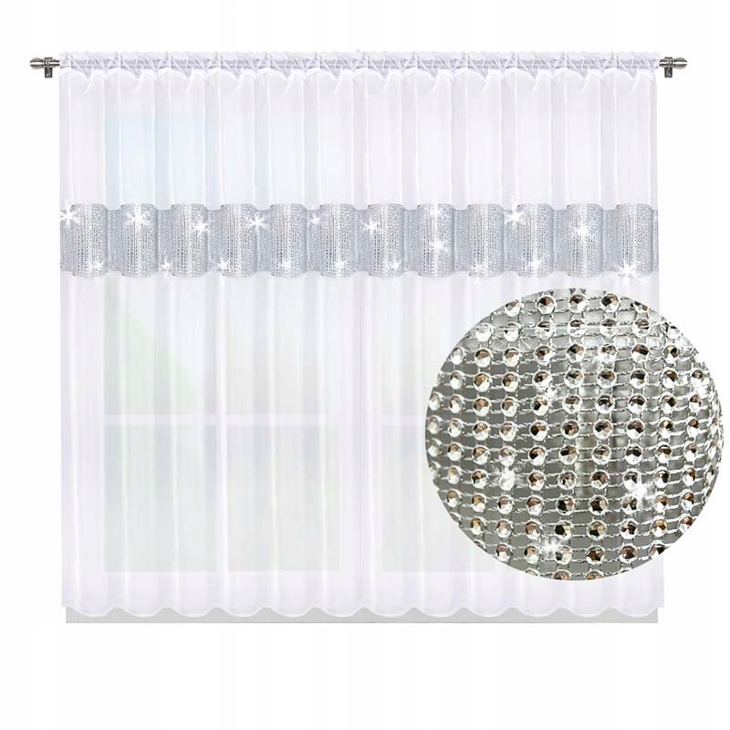 

Firana Prosta Cyrkonie 400x150 Biała Diamenty Woal