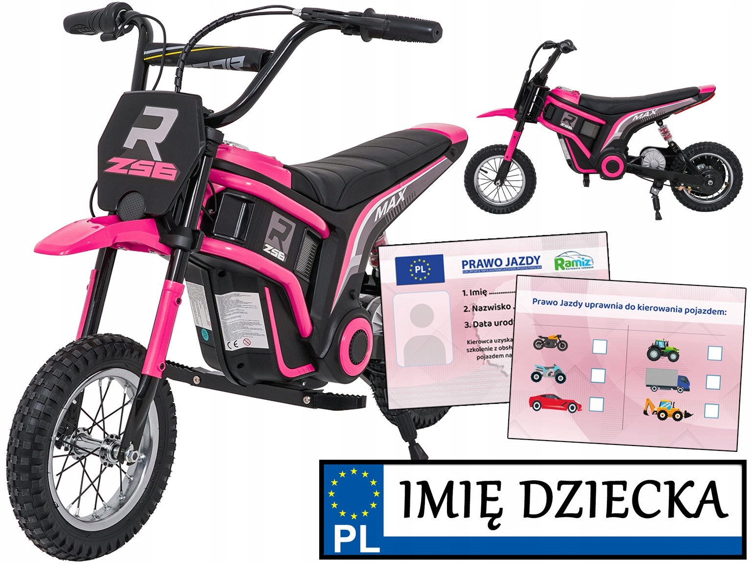 duży motorek na akumulator dla dziewczynki RZ56 Max motor różowy koła Air