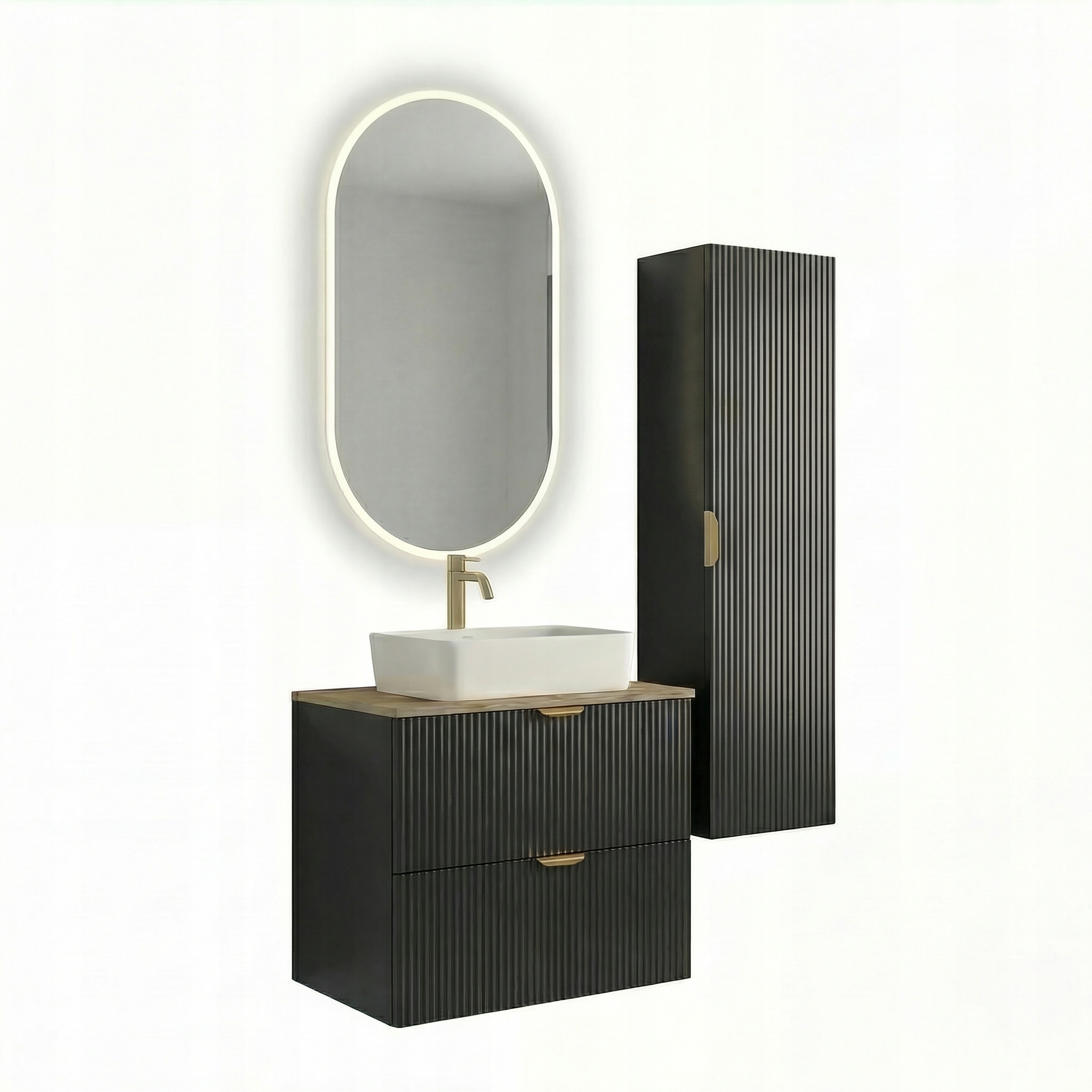 Sada koupelnového nábytku 60 cm Černá s umyvadlem a Led zrcadlem Willy