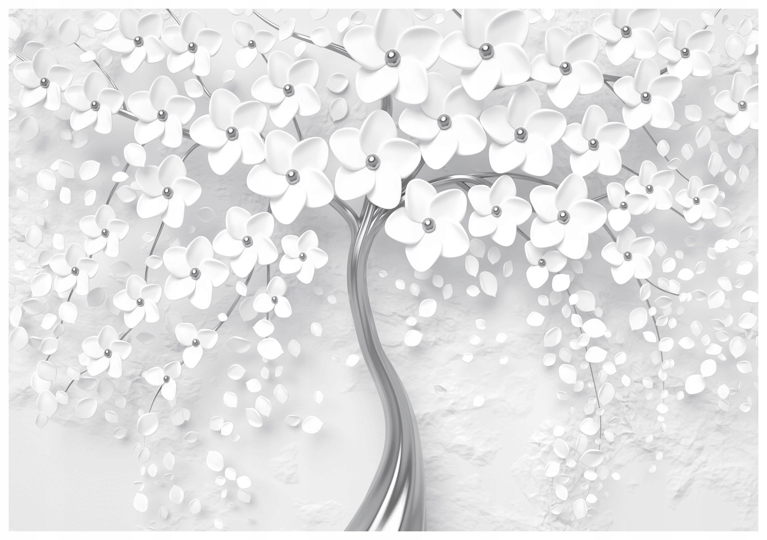 Vliesová fototapeta Stříbrný strom s bílými květy, styl 416x254 lepidlo