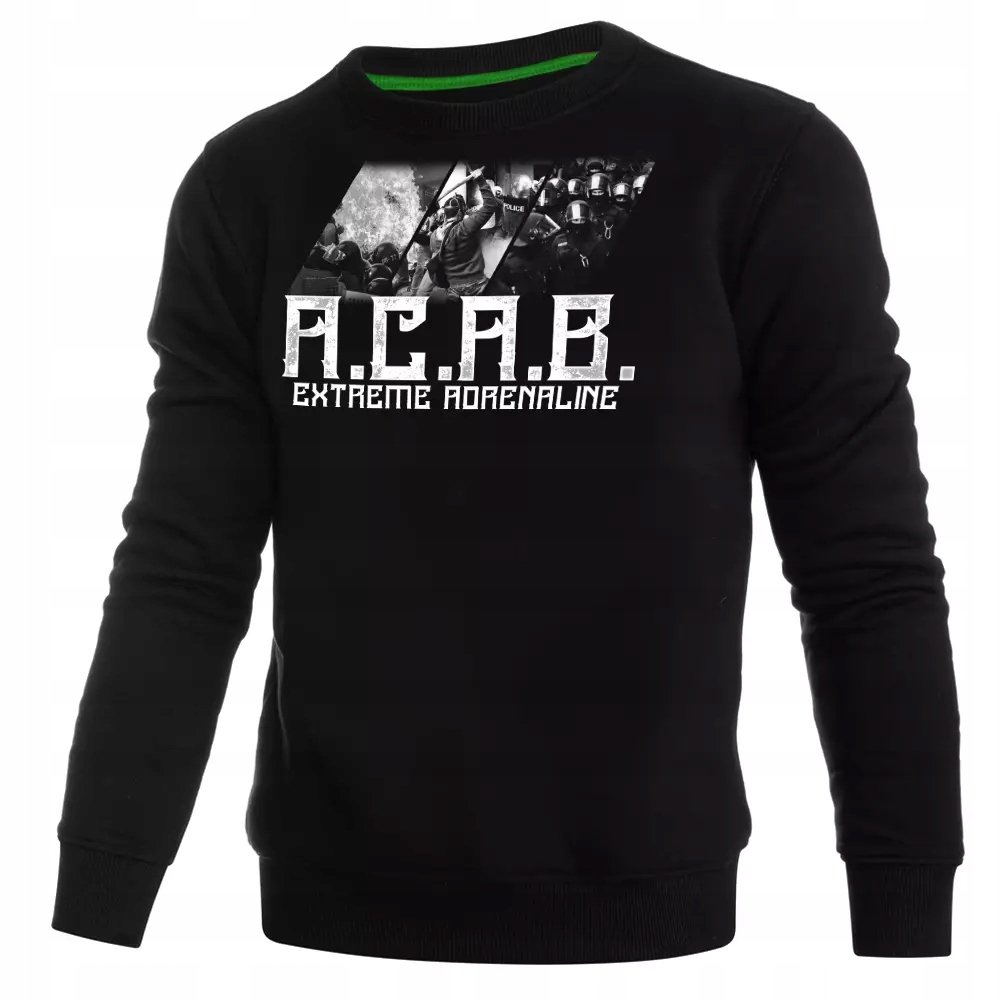 Černá mikina bez kapuce Extreme Adrenaline s potiskem „a.c.a.b“ r.XL