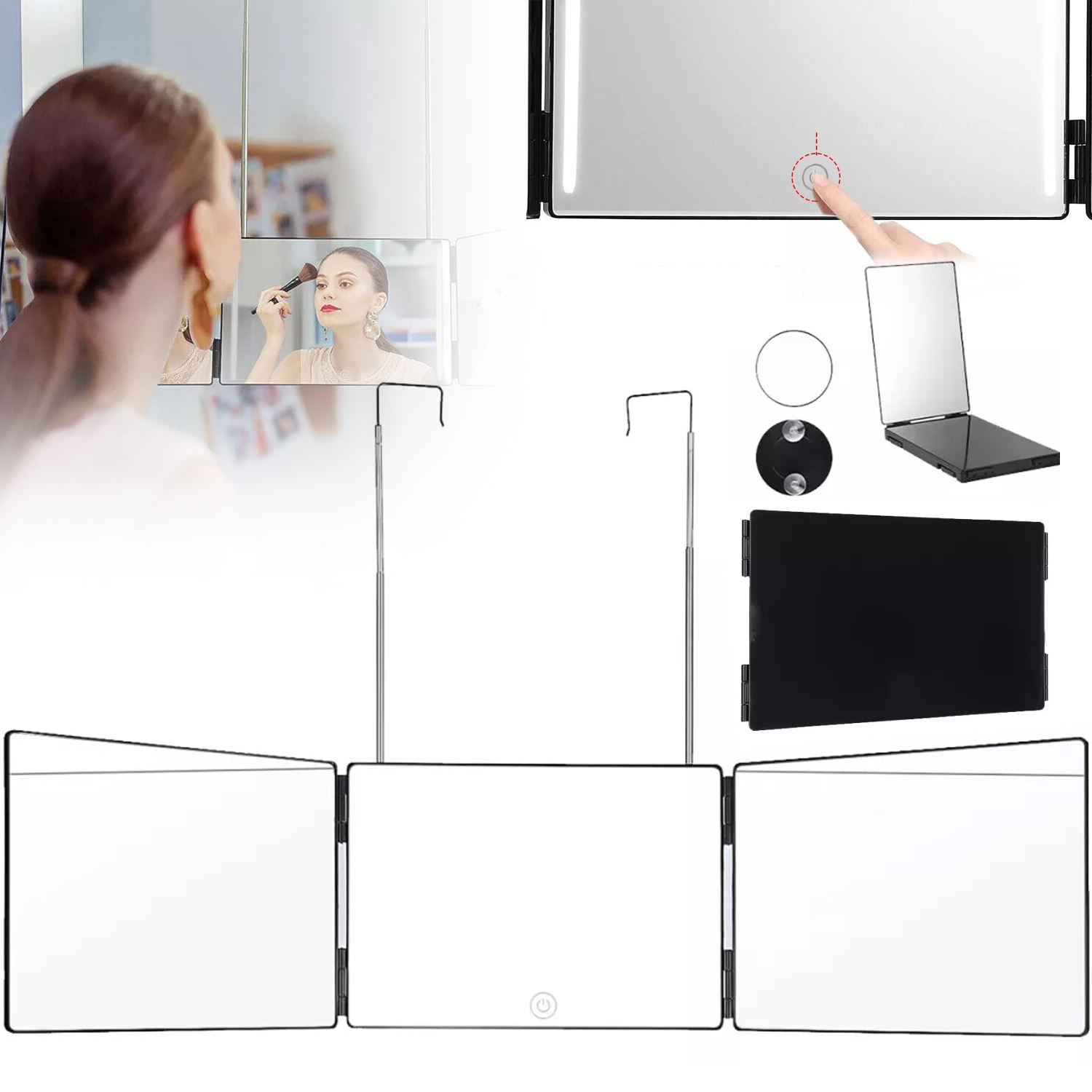 3-STRANNÉ Zrcadlo 360, Nastavitelná Výška Pro Líčení, Zrcátko Na Holení