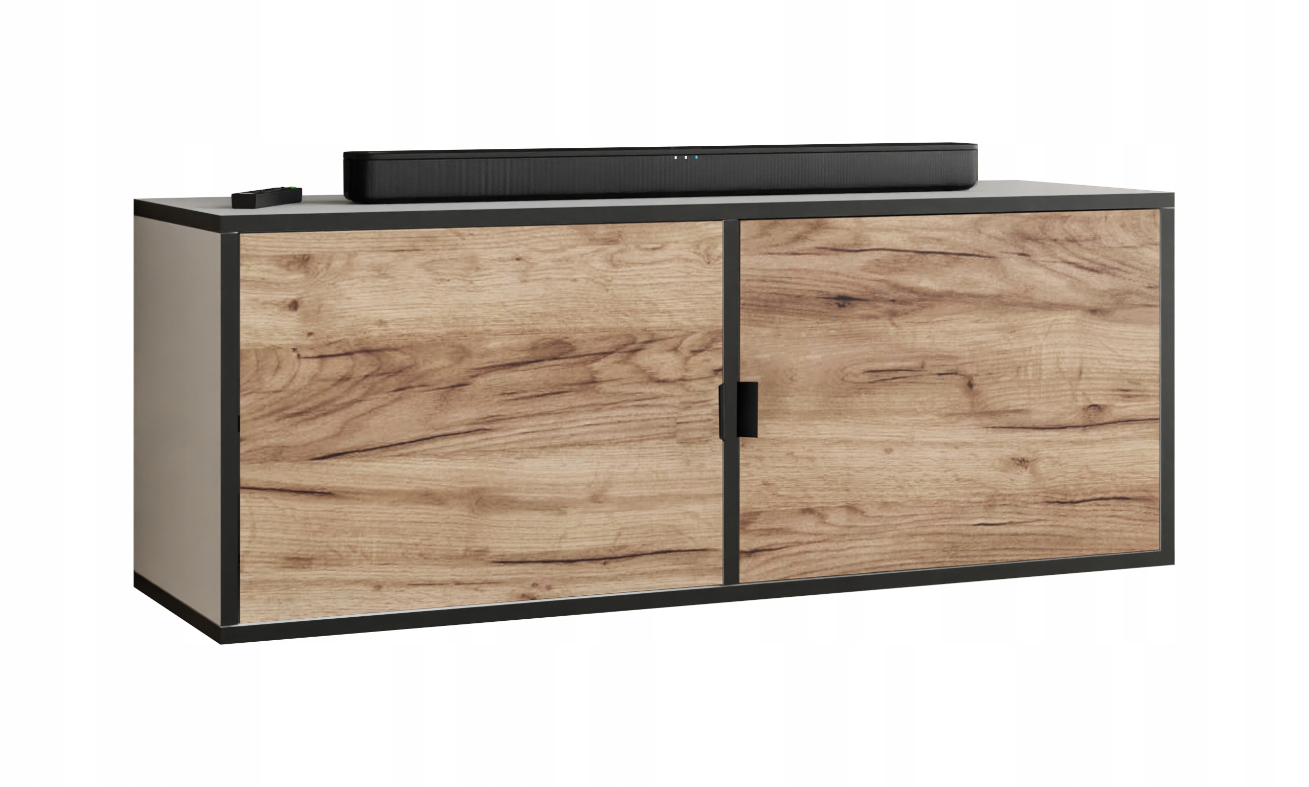 Rtv skříňka Luna 2 černá s čely, bílá dub craft zlatý