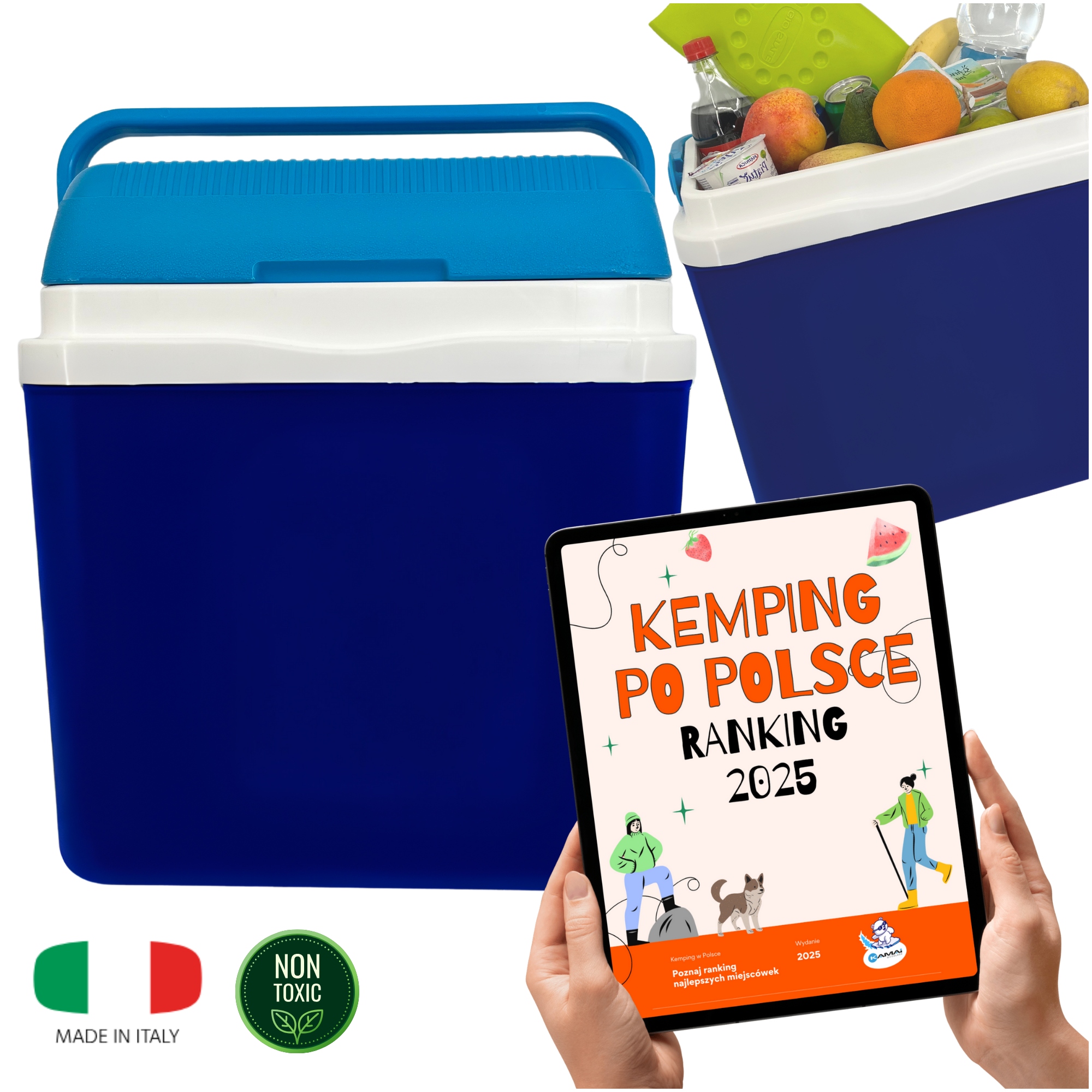 Duża Lodówka Turystyczna 32,5L na Wkłady Mrożące do auta na Podróż piknik