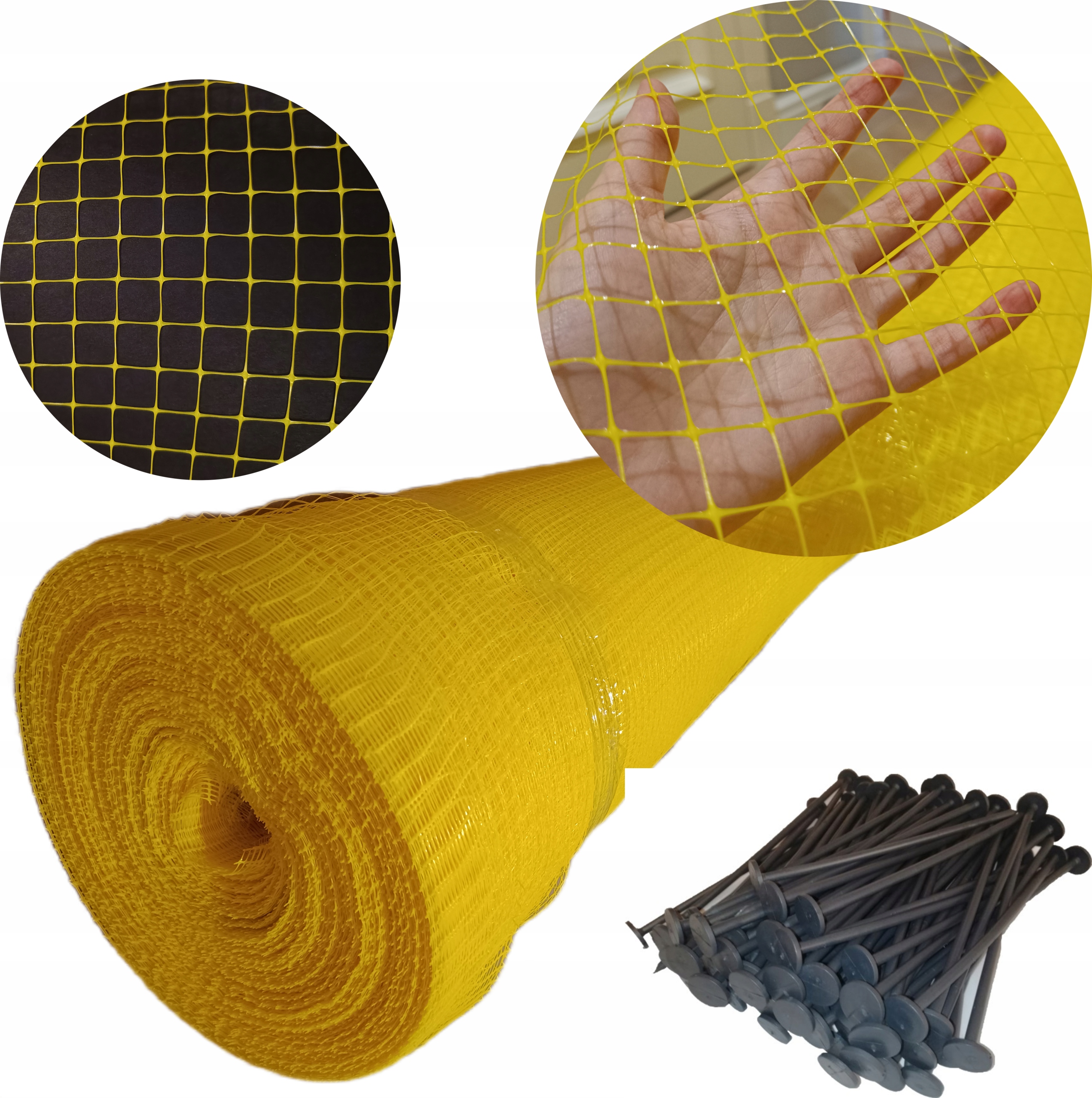Siatka Na Krety 2x50m Uv+ 40g Polska Mocna Żółta Przeciw Kretom Kołki