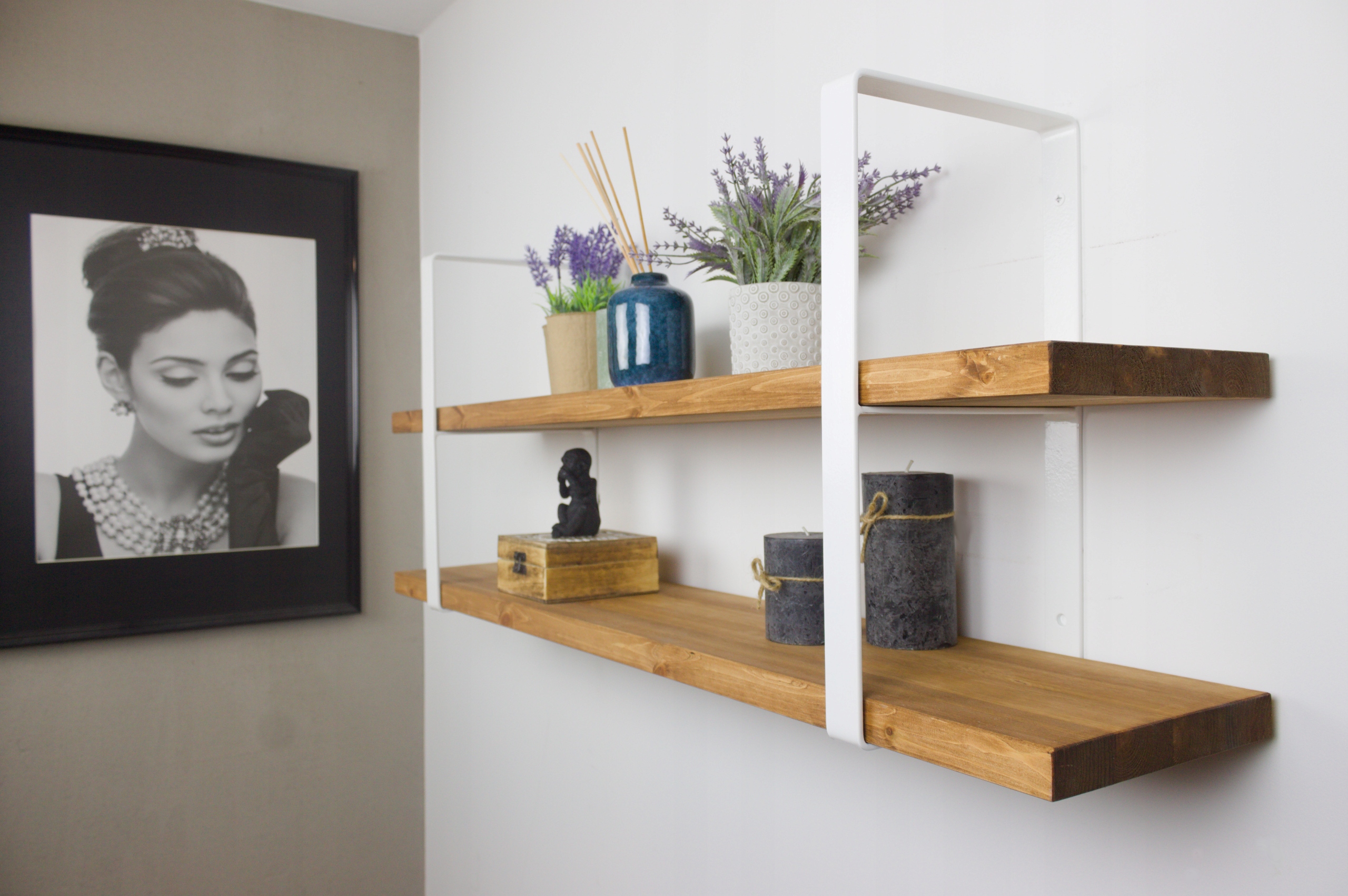 Závesná polica na stenu regál Biela Dvojitá drevená kovová 120 cm