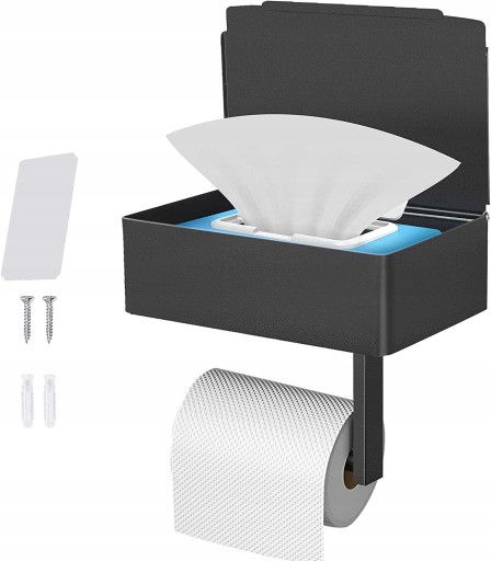 Uchwyt wieszak na papier Uchwyt na papier toaletowy z półką czarny METALOWY Stan opakowania oryginalne