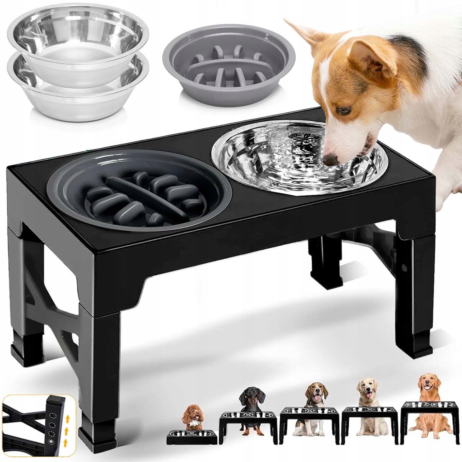 Levně Misky Pro Psa Na Stojanu Dvojitá Nastavitelná Miska Pro Velkého Psa, Nerezová