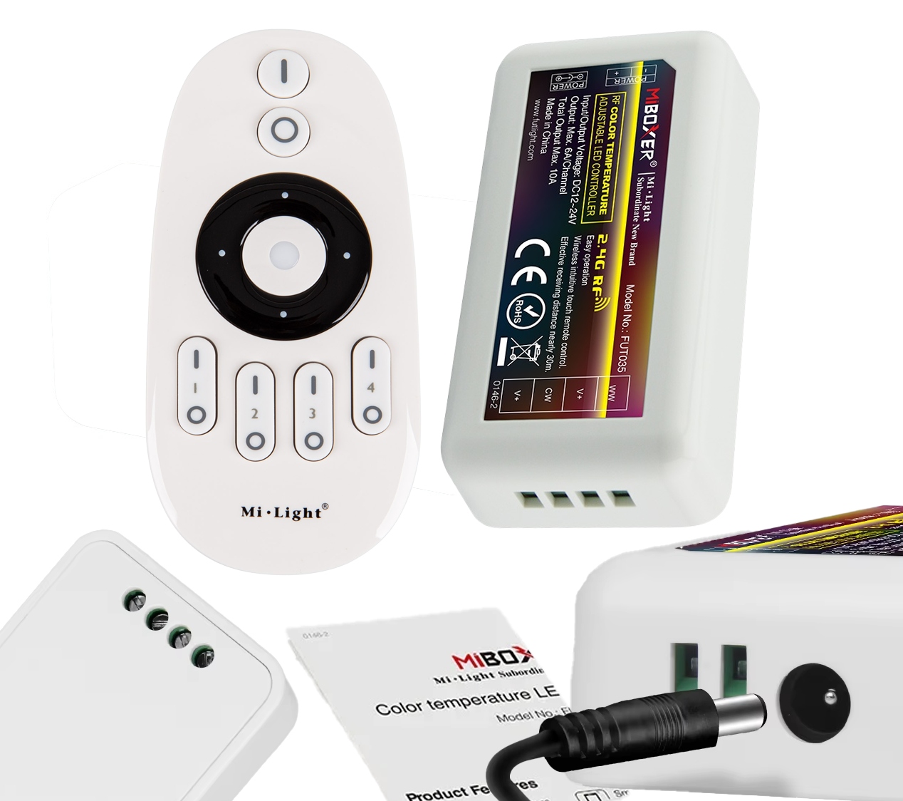 Ovladač/stmívač pro Led pásky Cob Mono Cct Dálkový Ovladač Rf Rádiový 4 Zóny
