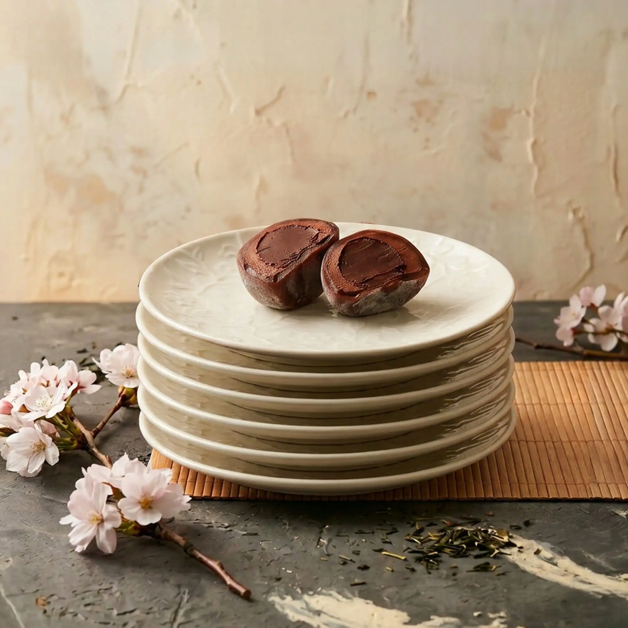 Lubiana Hanami Kremowy Talerz deserowy 20,5 cm 6 sztuk kwiatowy relief