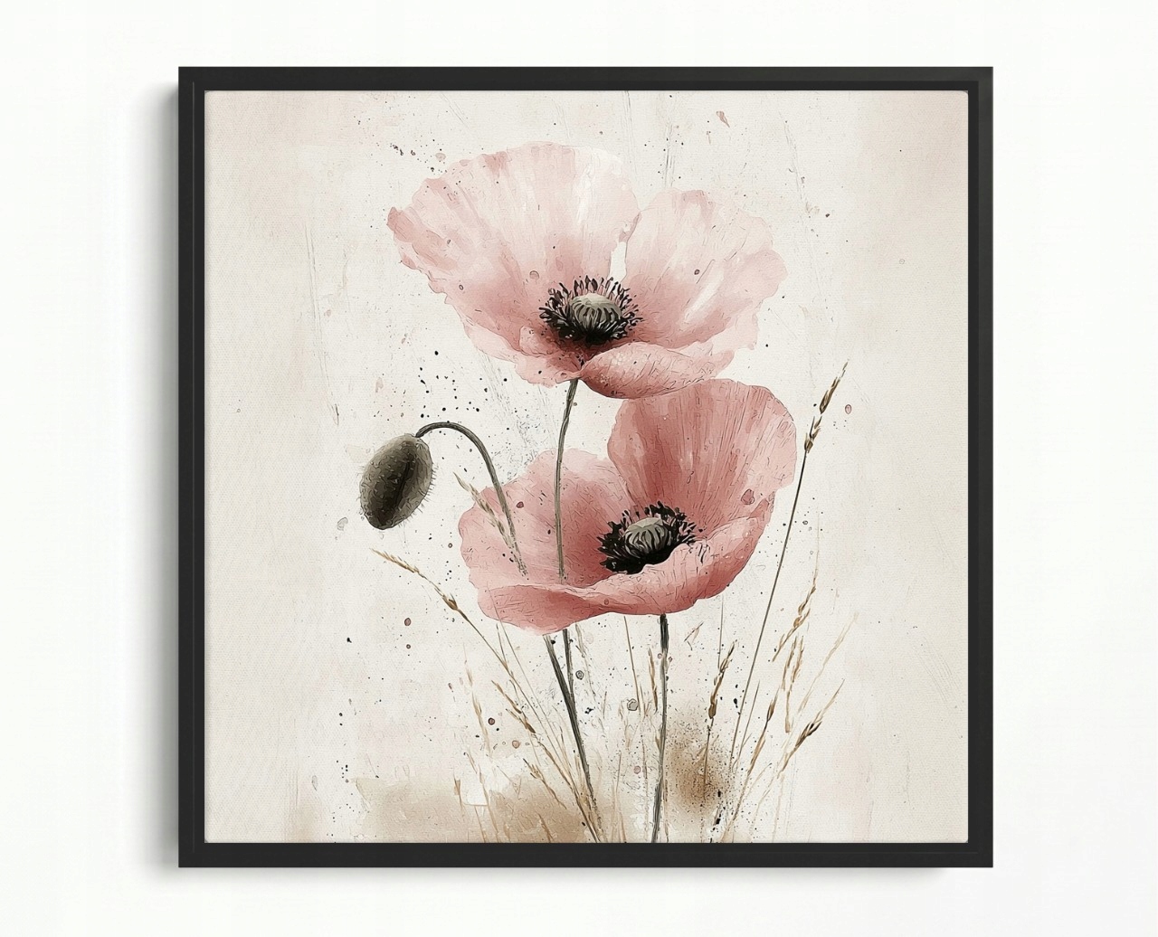 Obraz Rám American Box Akvarel Záhrada Kvety Ružová Mak Scandi Boho 60x60