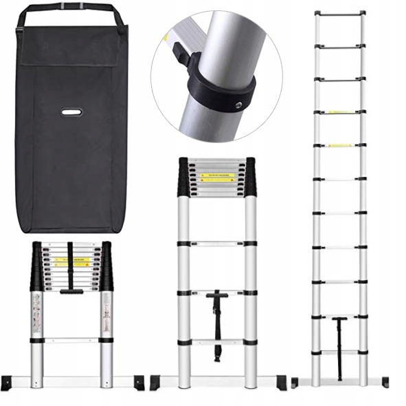 Hliníkový teleskopický Žebřík , skládací, jednoduchý, výsuvný, Higher 3,2 m