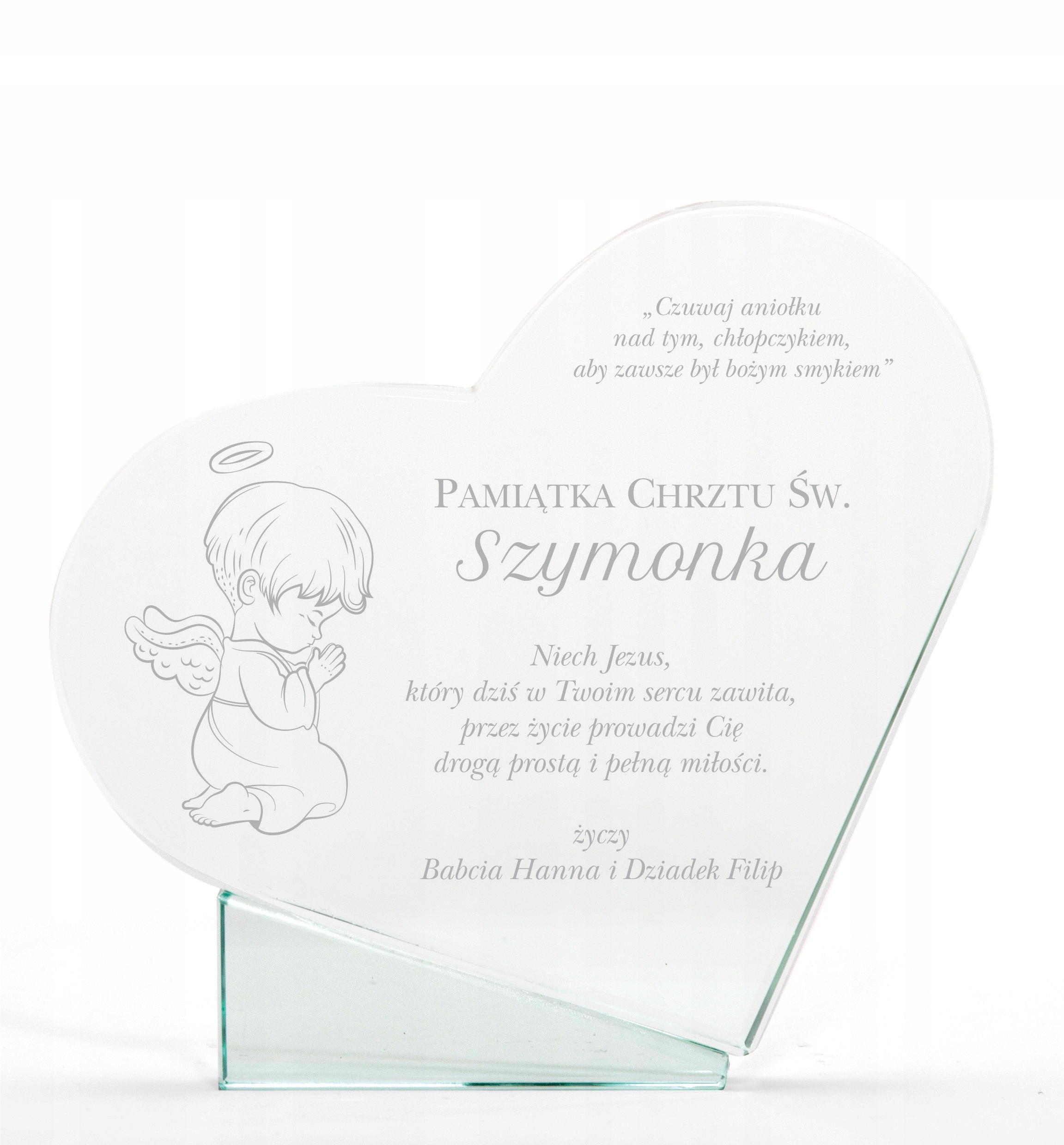 Skleněná soška s gravírováním 12 cm – laserované srdce