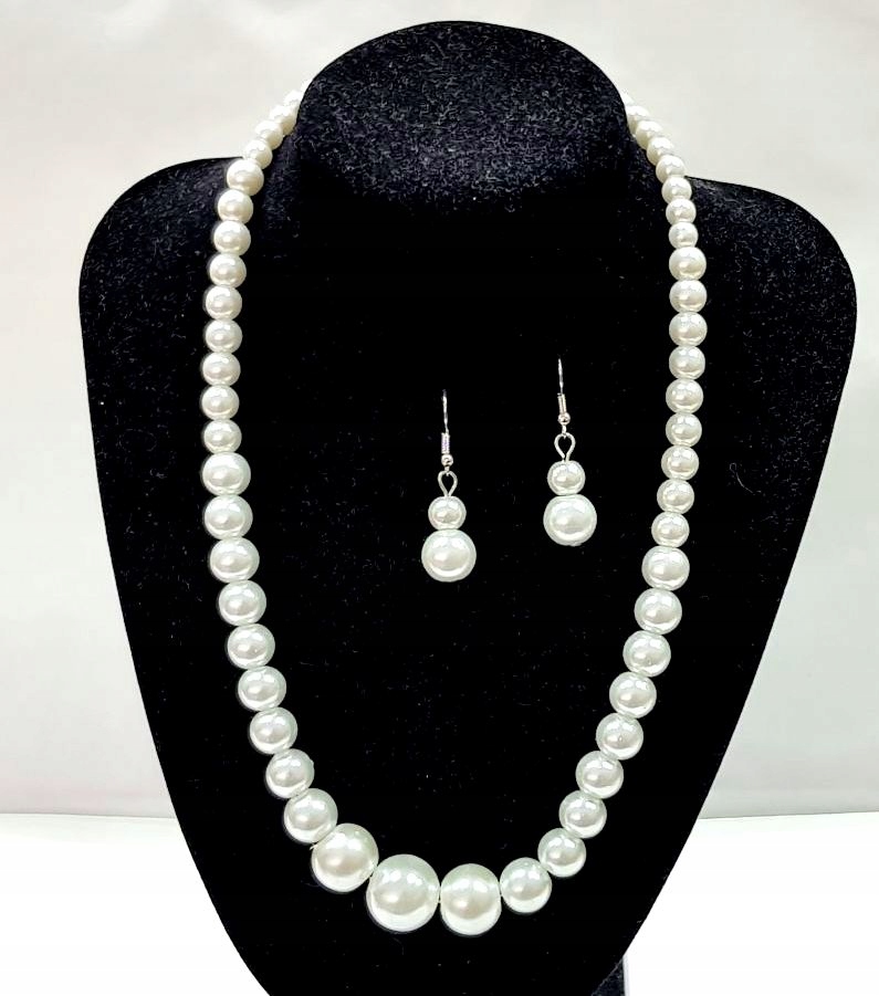 

Komplet Naszyjnik Korale Perły Perełki Stopniowane