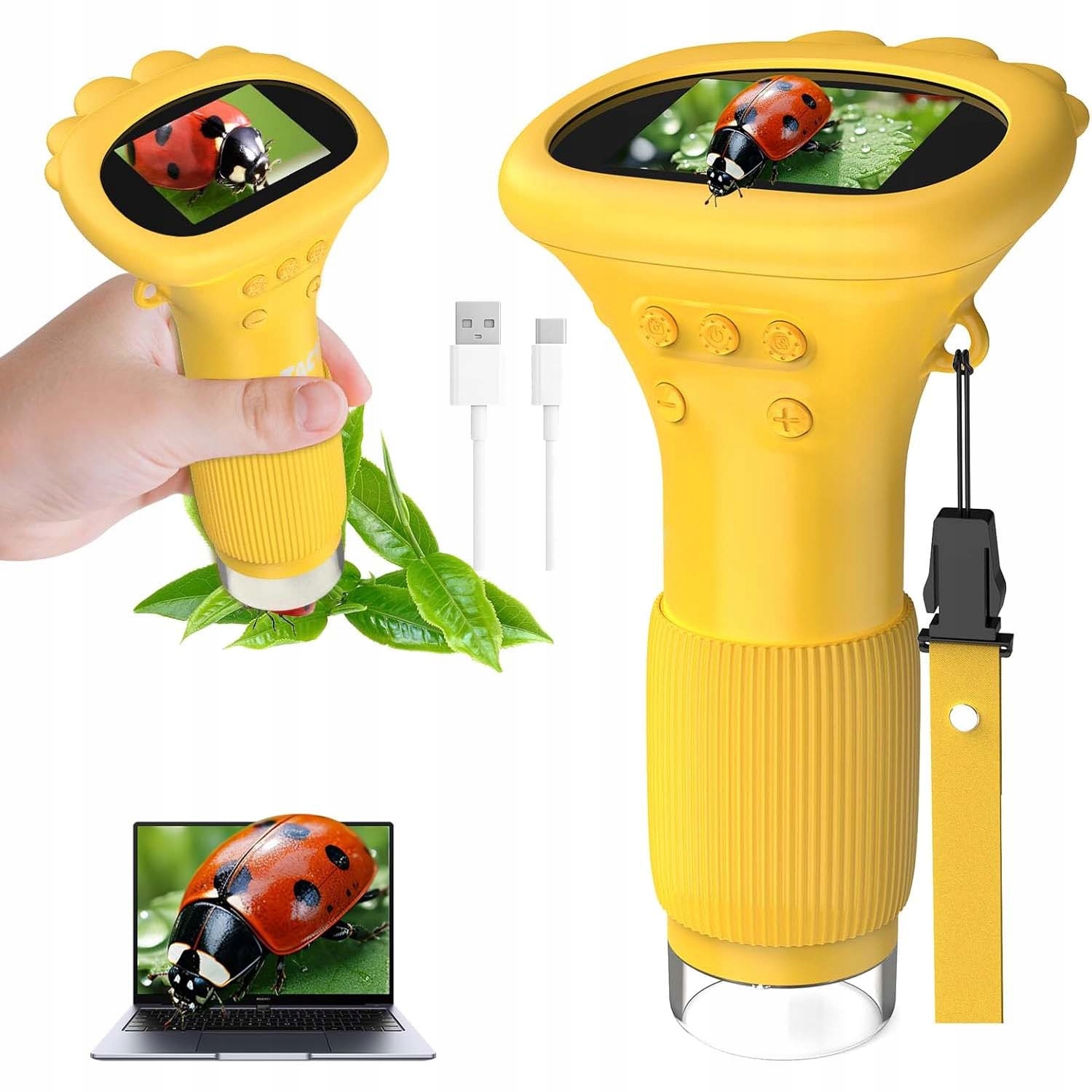 Přenosný Led Mikroskop Pro Děti 1000 X 2PALCOVÝ Displej, Lehký A Pohodlný Usb