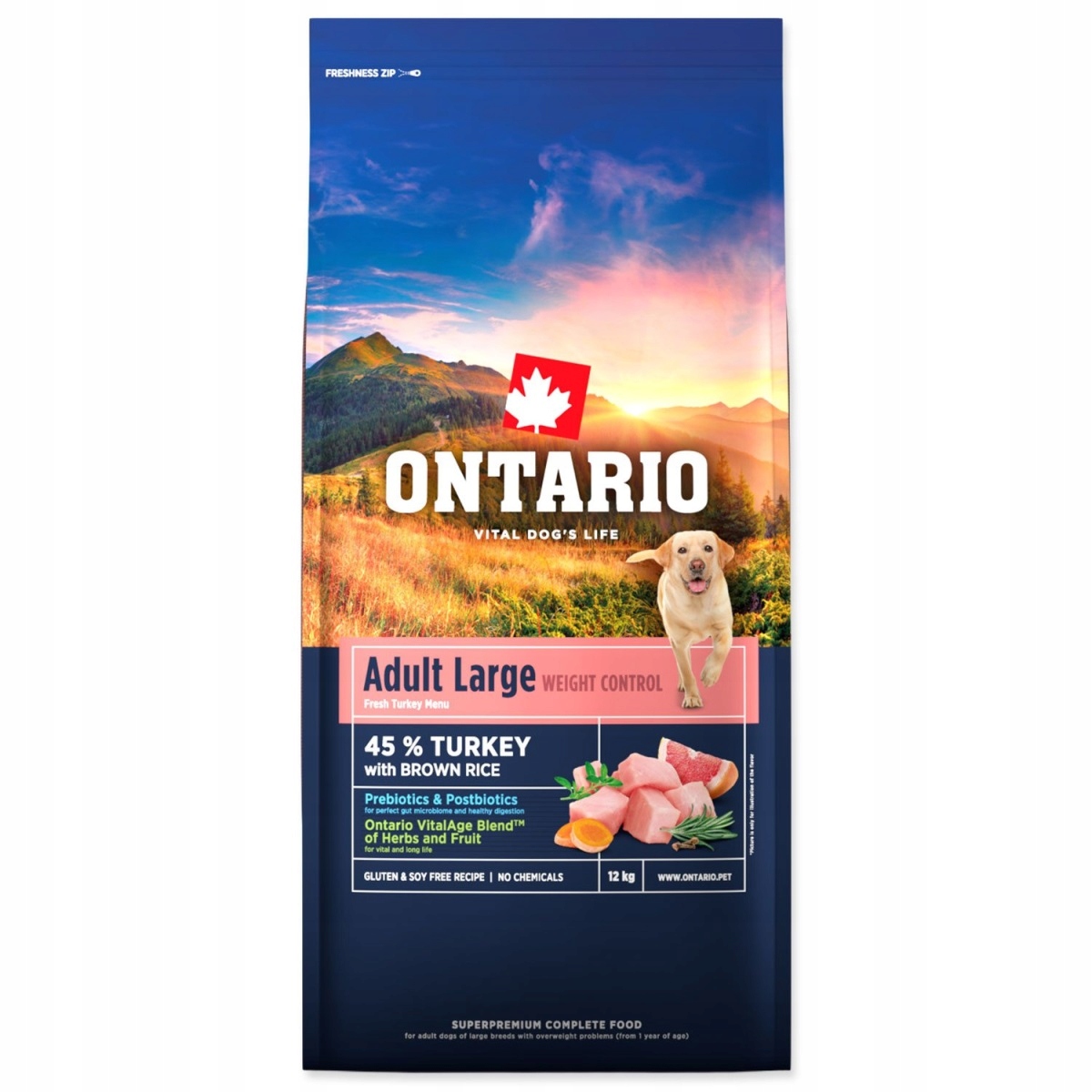 Levně Krmivo Ontario Large Weight Control Turkey & Brown Rice 12kg