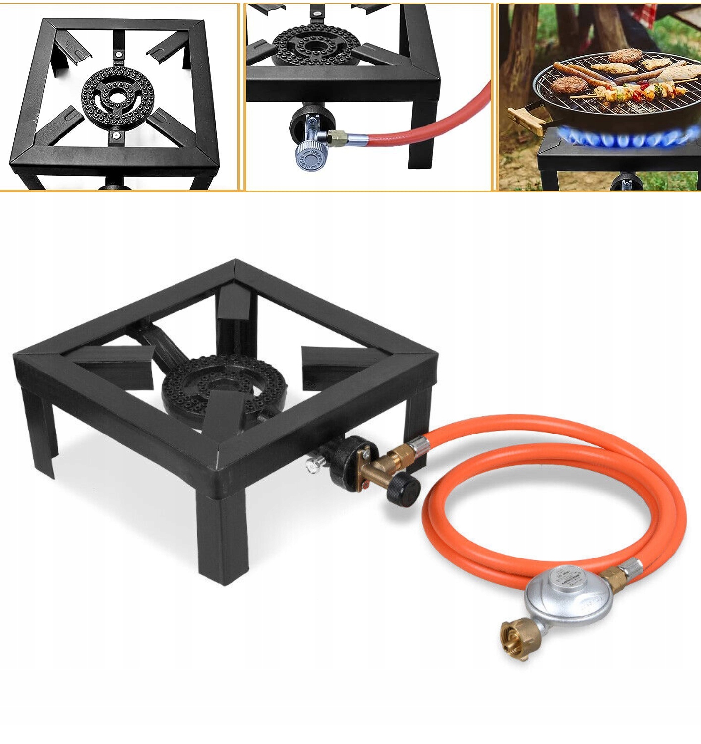 8 kW Plynový hořák Litinový plynový sporák Sada redukčních ventilů Hadice 25x25 cm