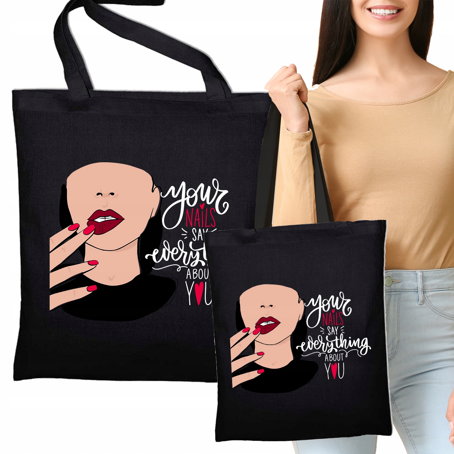 TORBA EKO Czarna Na Prezent NAILS EVERYTHING Wzory