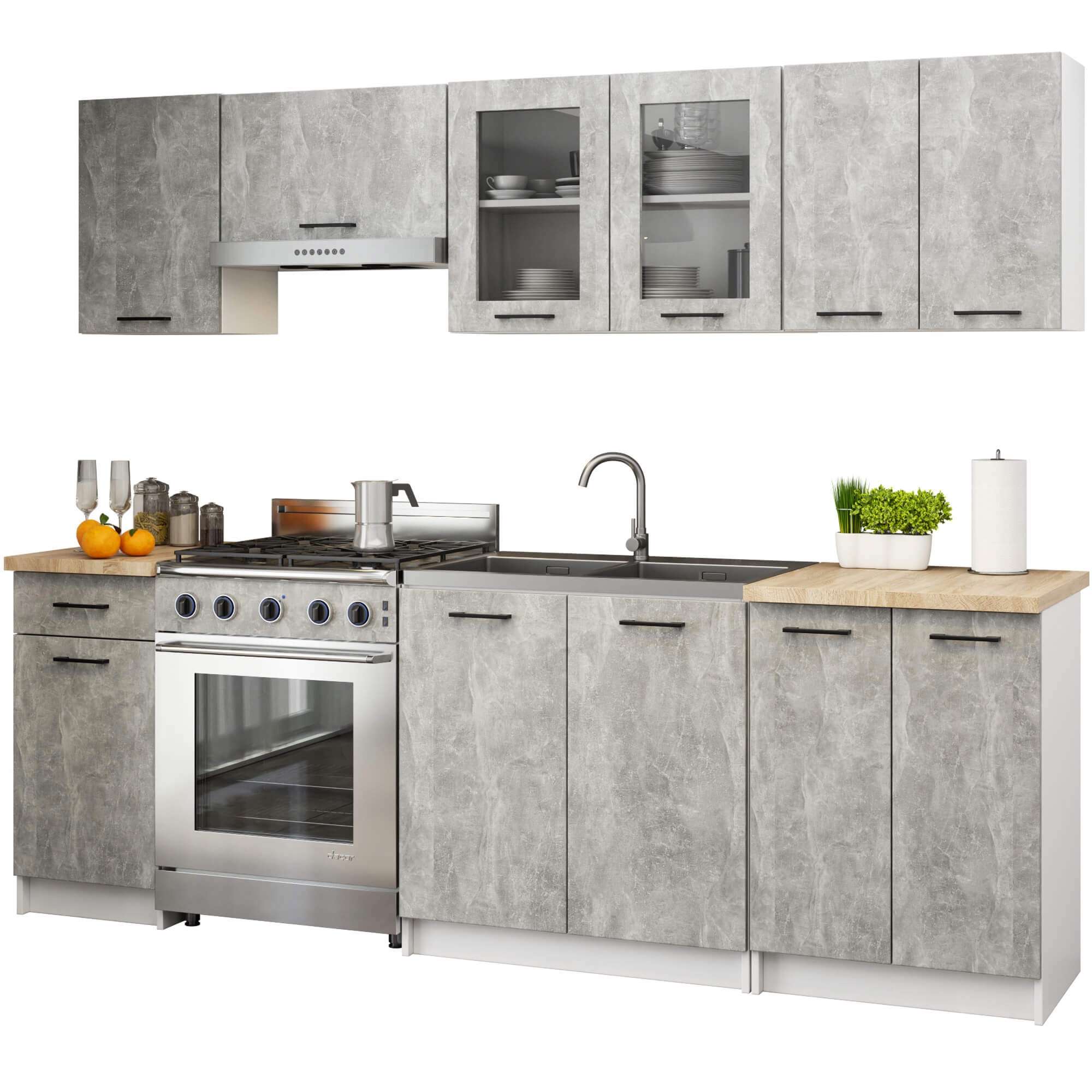 Sada kuchyňských skříněk s vitrínou Oliwia 2.4 m beton Akd