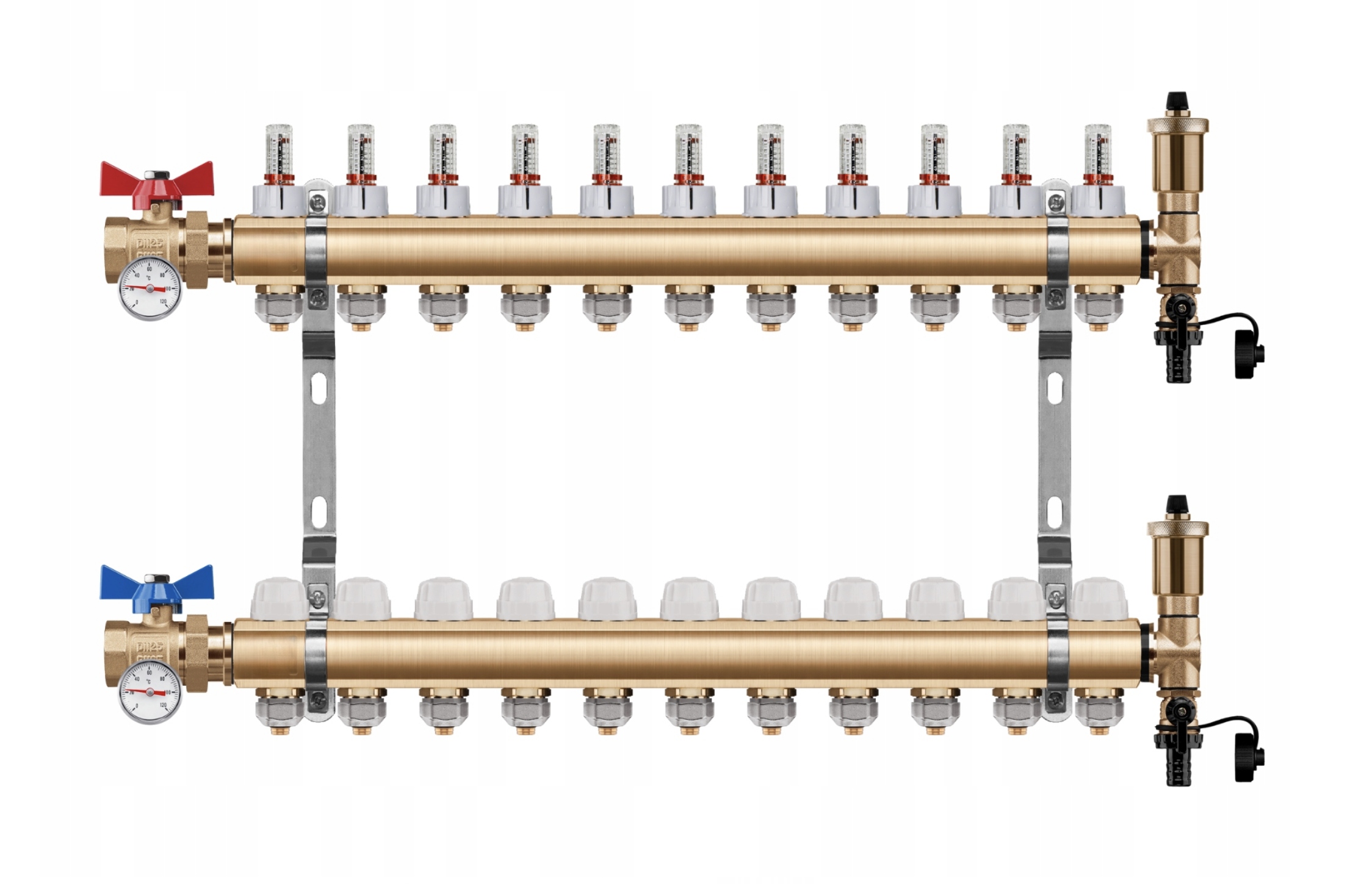 Rozdělovač podlahového vytápění 11 +pex Kulový Ventil Jednoduchý Teploměr
