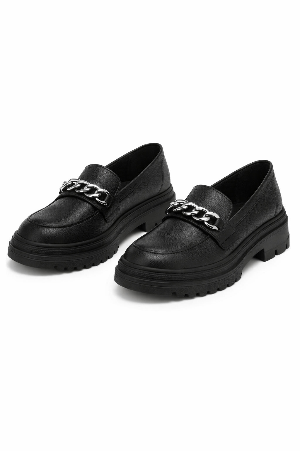 Černé Mokasíny Z Přírodní Kůže S Řetězem 39 1I1A