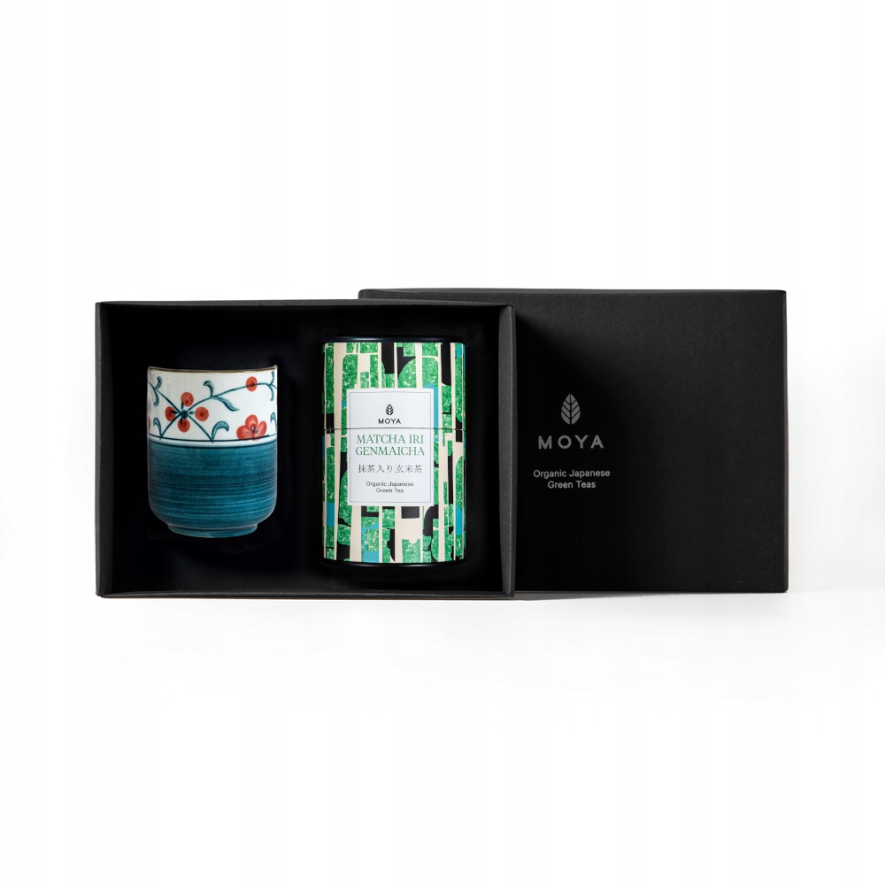 Levně Sada organického zelený čaj Moya Iri Genmaicha a hrnku Sanza