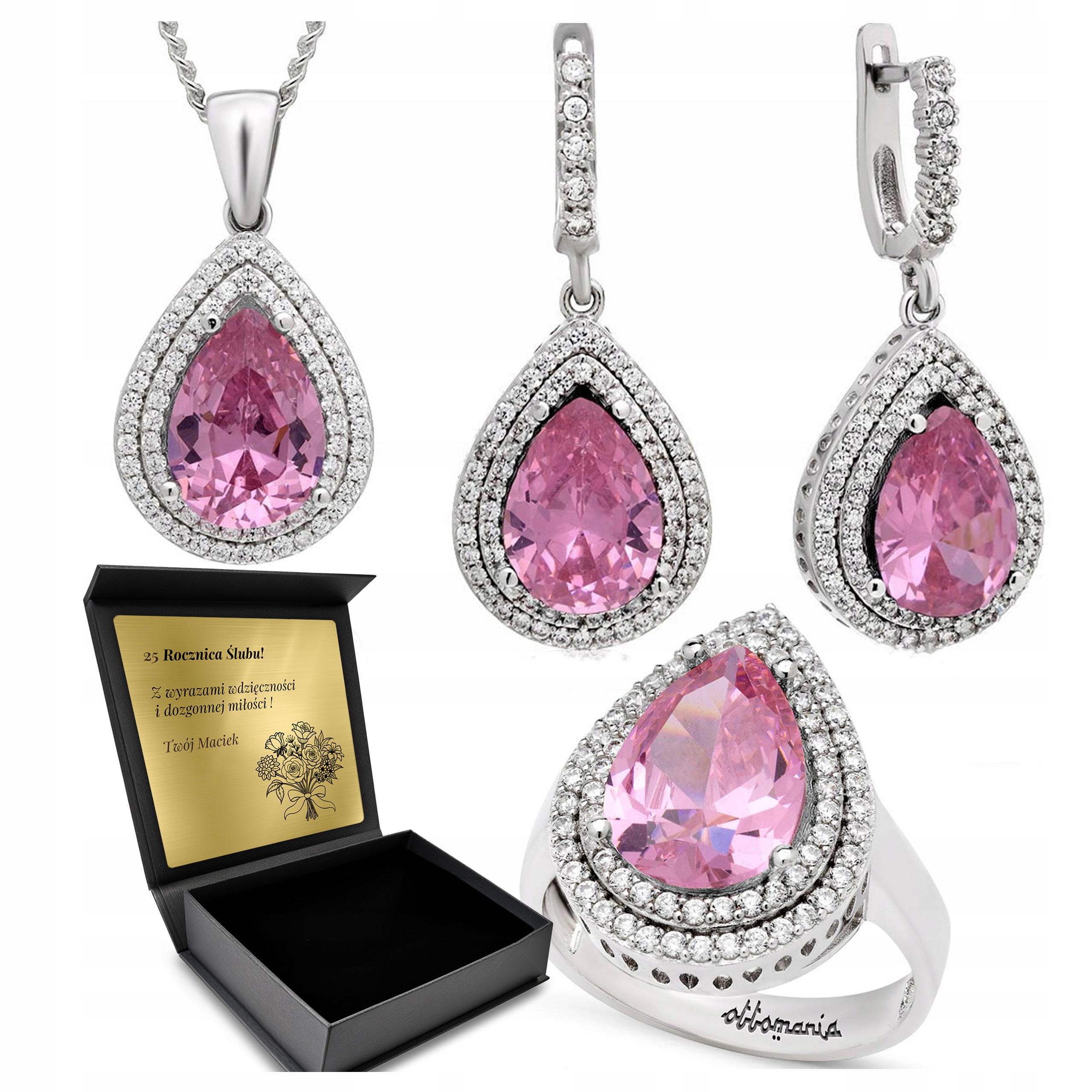 Sada Stříbrných Šperků 925 Zirkony Topaz Sada Pro Ženu Gravírování