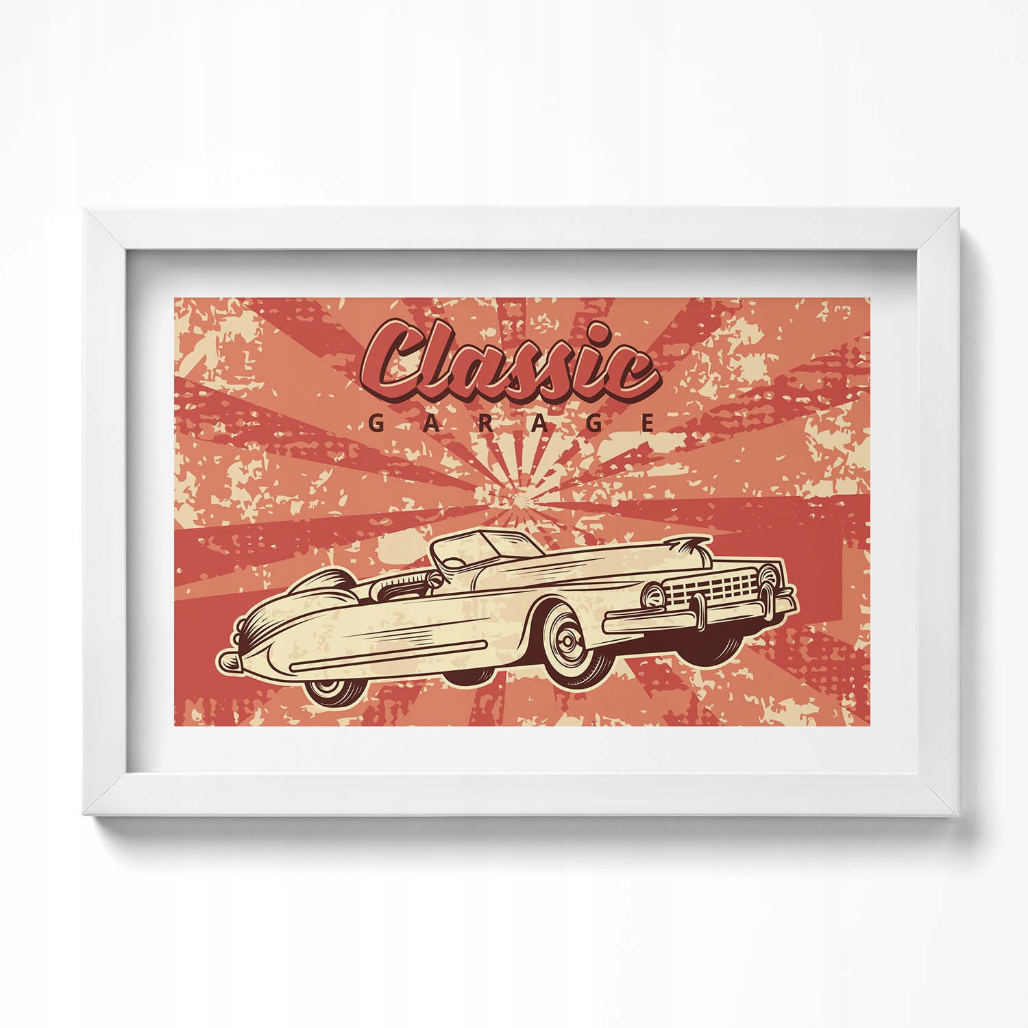 Obraz v bílém rámu, dekorace na zeď Grunge Vintage Retro auto 30x20 cm