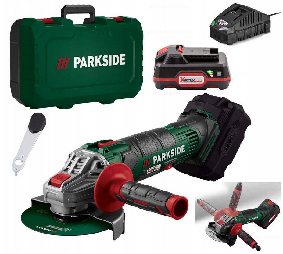 Parkside Akumulatorowa szlifierka kątowa Aku 20V 2Ah Ładowarka i walizka