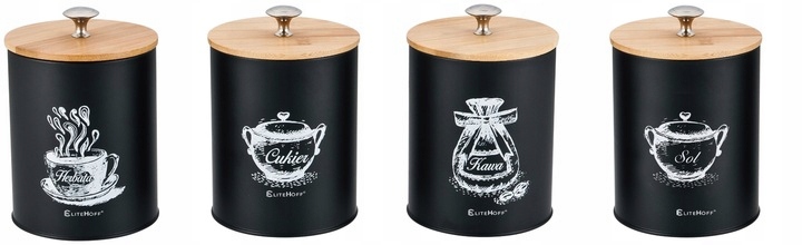 Komplet Pojemników 4szt KAWA HERBATA CUKIER SÓL