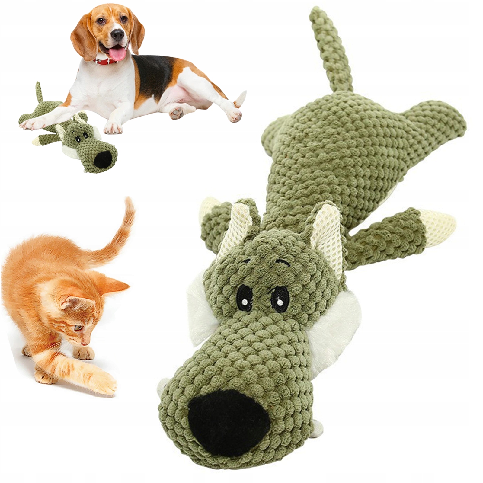 Levně Plyšový Vlk Hračka pro Psa Malého a Středního Plemena s Pískátkem, Kousací a Přetahovací, 37,5 cm