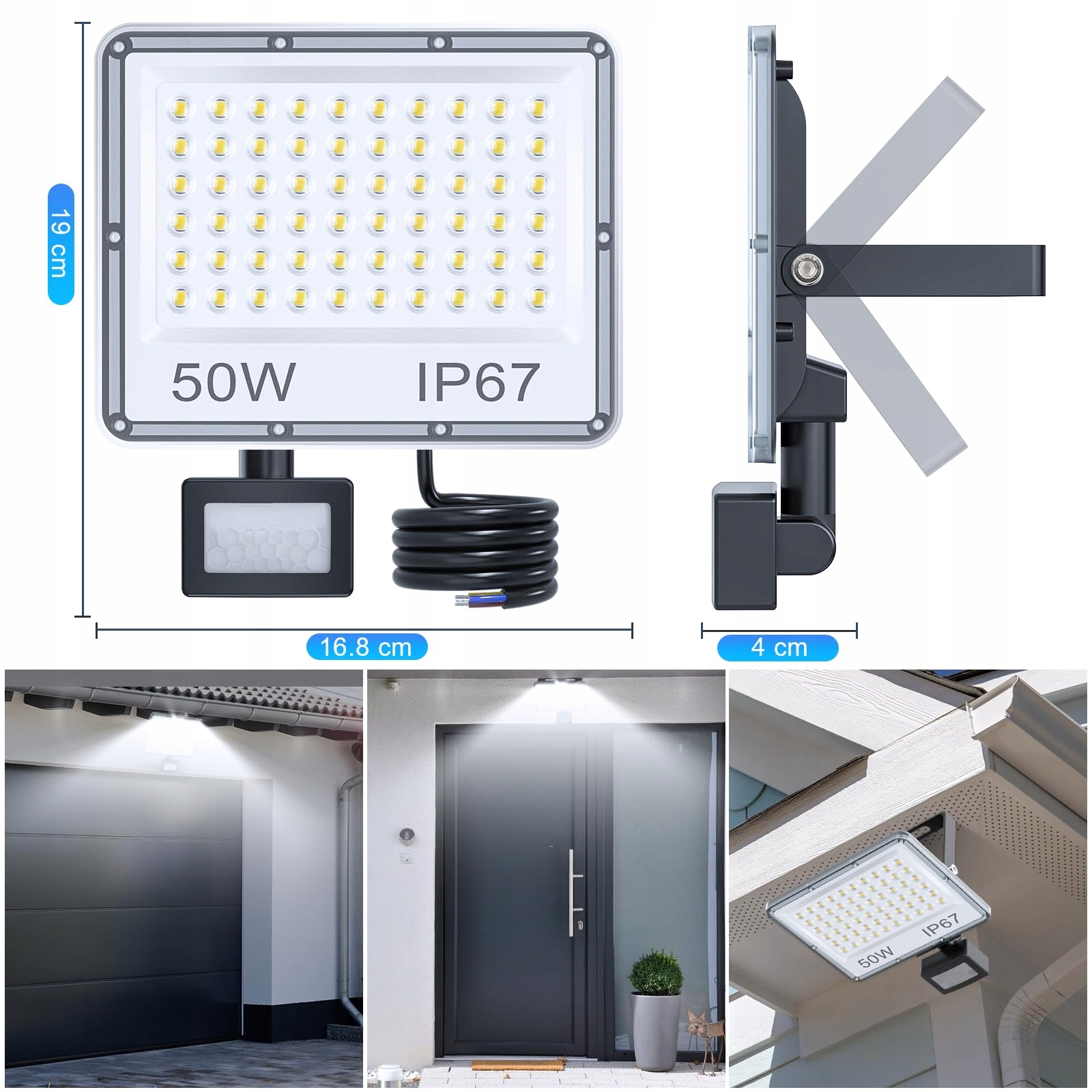 Reflektor LED Z Czujnikiem Ruchu Zewnętrzny 2 Sztuki 50W IP67 YIQIBRO — miniatura 7