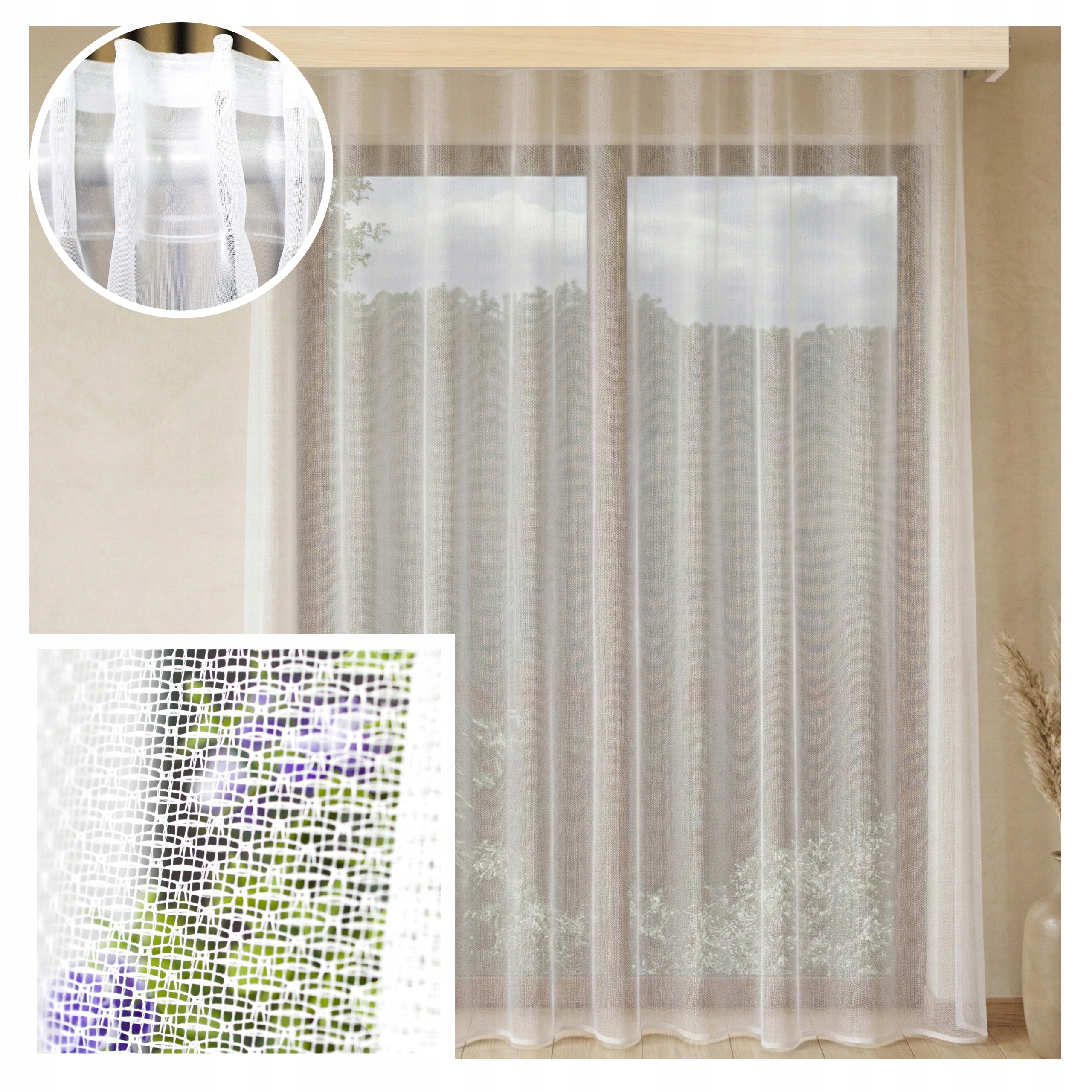 Hotová Záclona Japandi Žakard Kaja Bez Žehlení 350x260 cm Tunel Obývací Pokoj