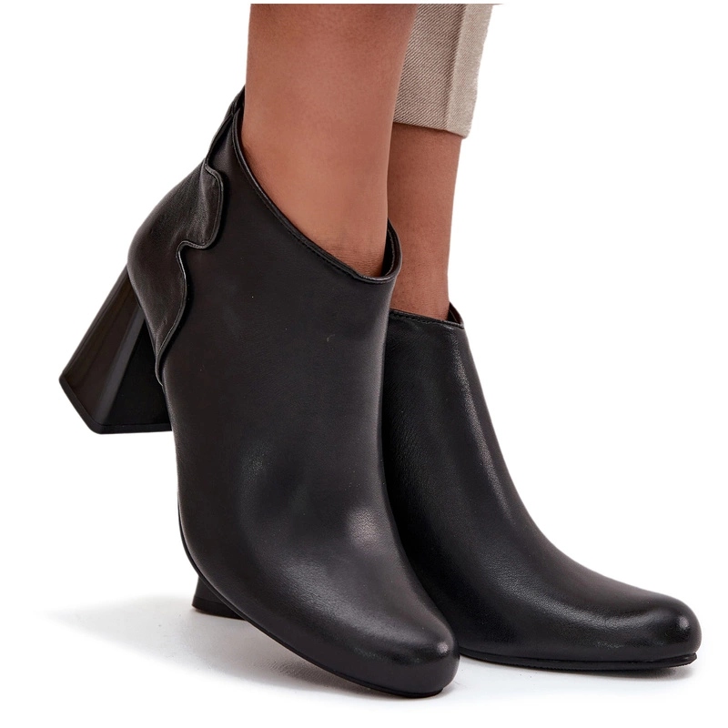 Dámské Kotníkové Boty Přírodní Kůže Sloupek Zateplený Zip Jezzi Černé 37